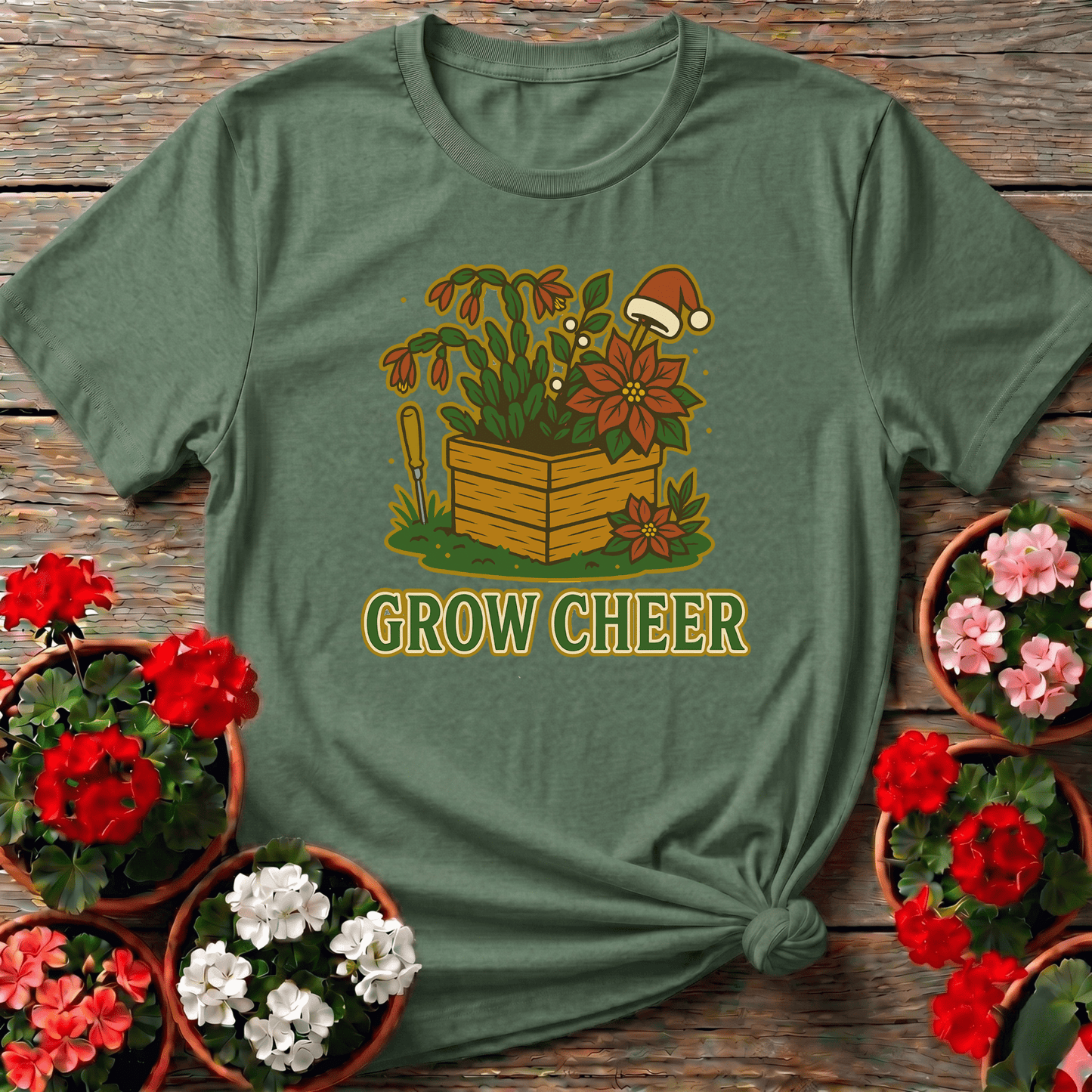 Grow Cheer Festive Christmas Plant T-shirt - GardeningTshirts