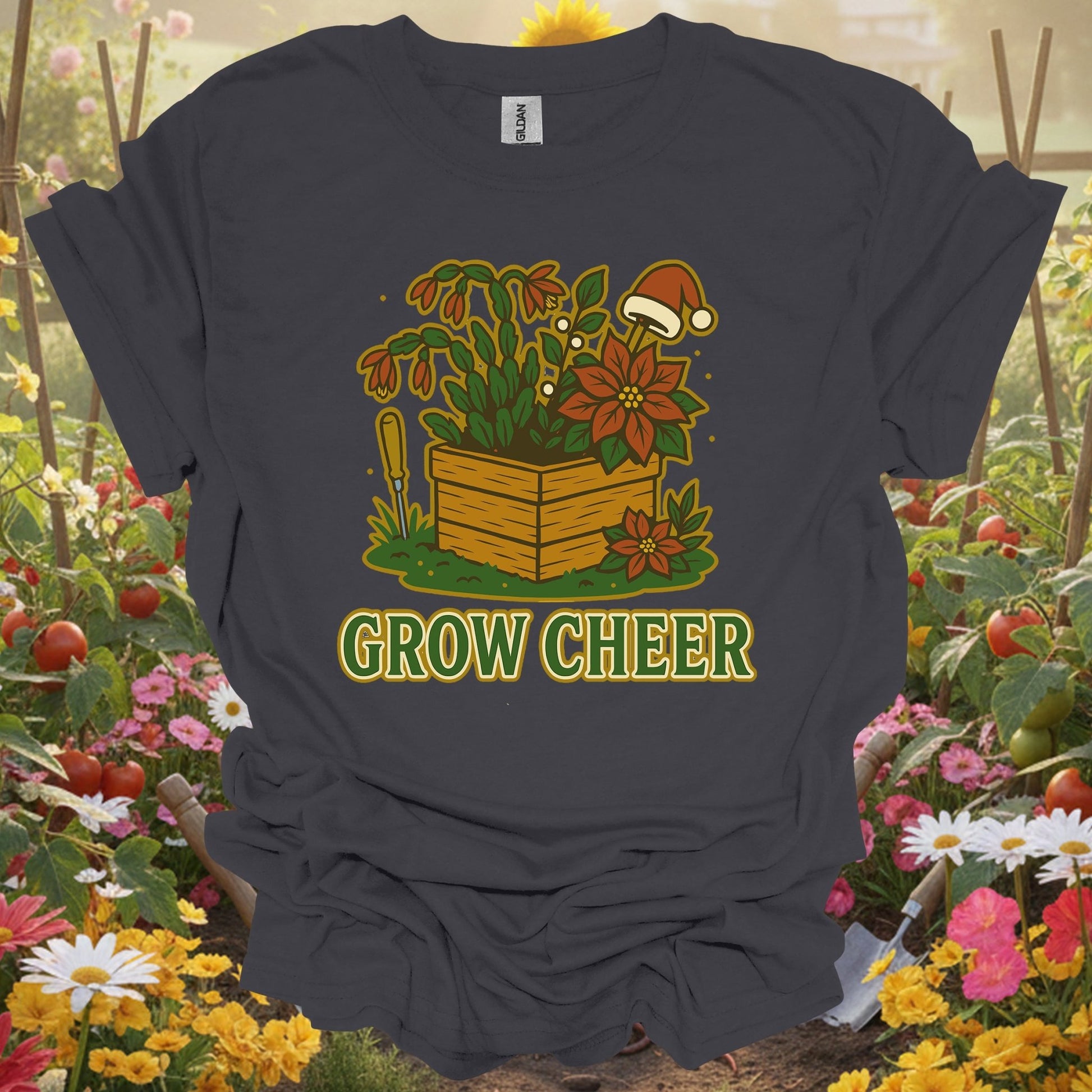 "Grow Cheer" Festive Christmas Plant T-Shirt - GardeningTshirts