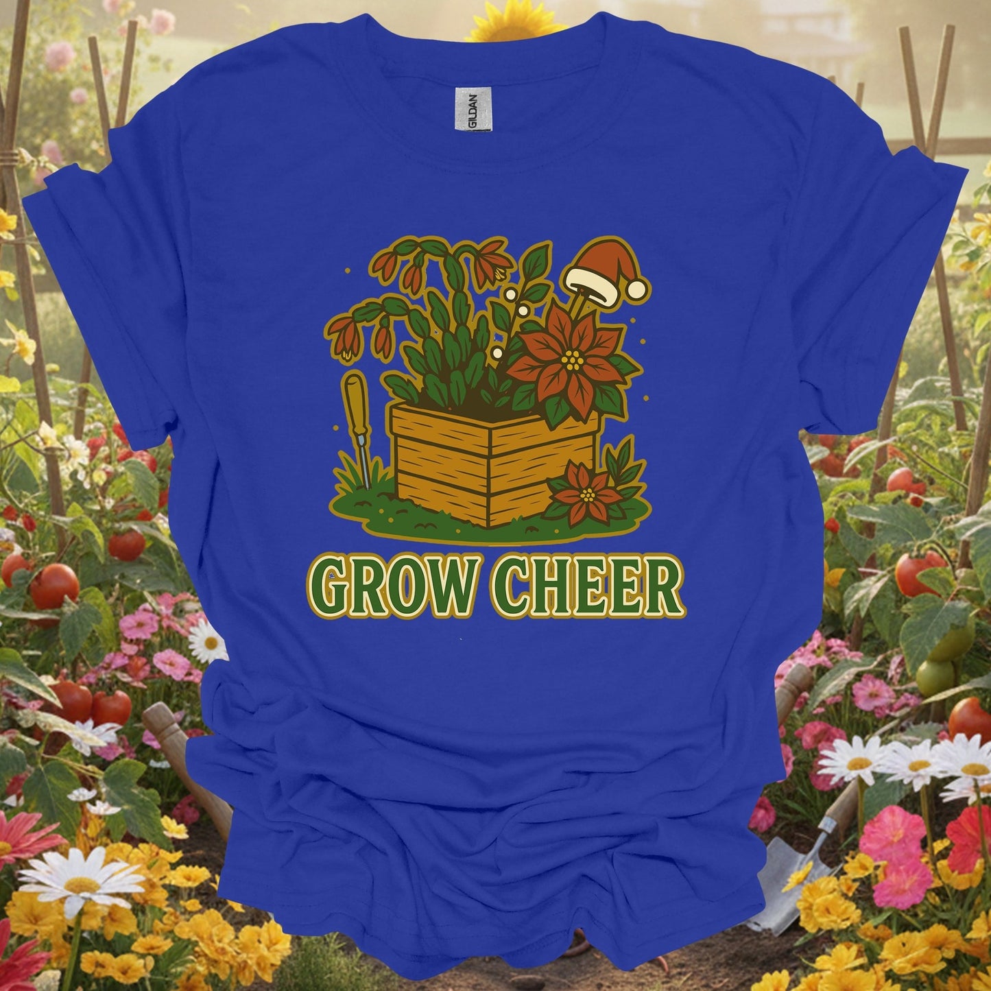 "Grow Cheer" Festive Christmas Plant T-Shirt - GardeningTshirts