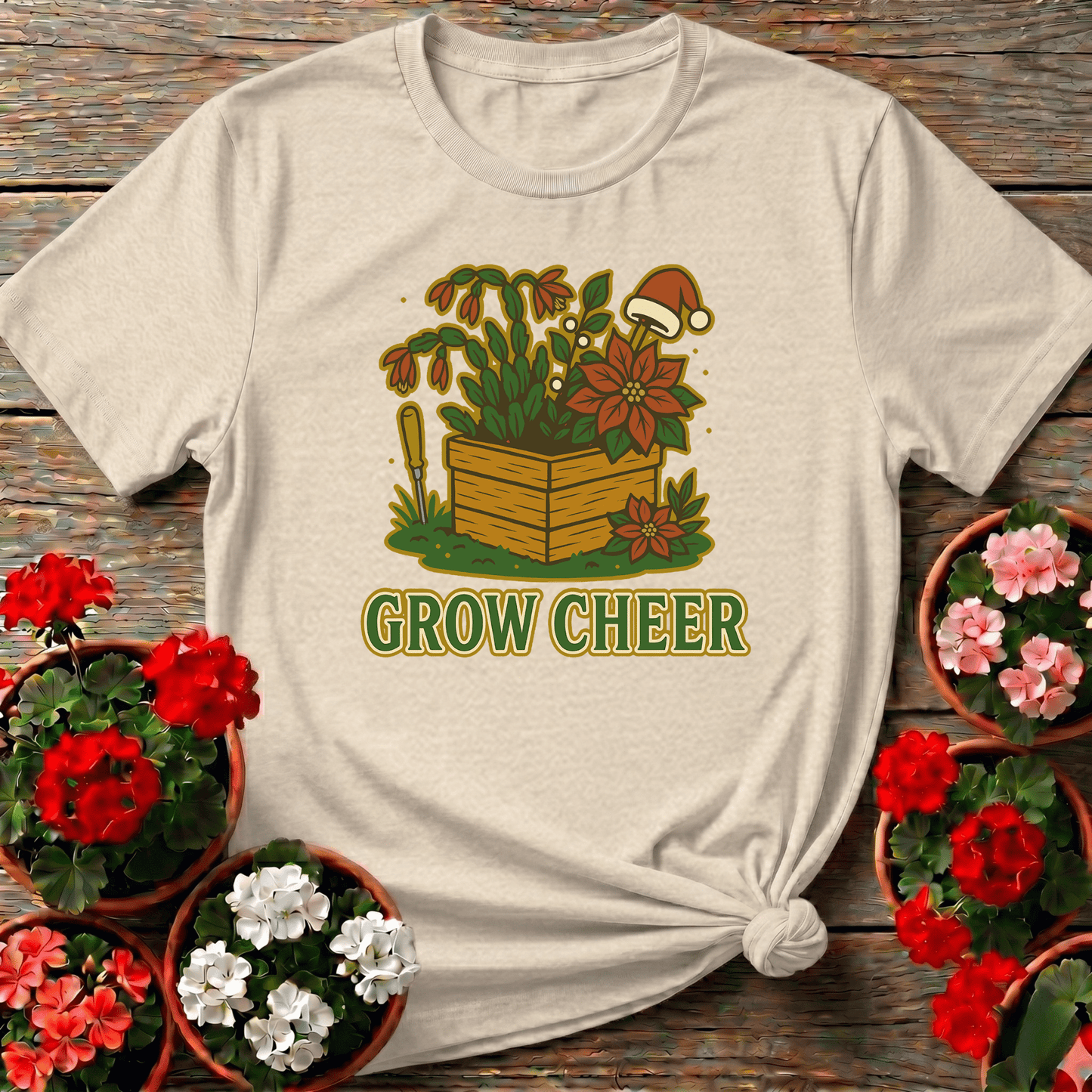 Grow Cheer Festive Christmas Plant T-shirt - GardeningTshirts