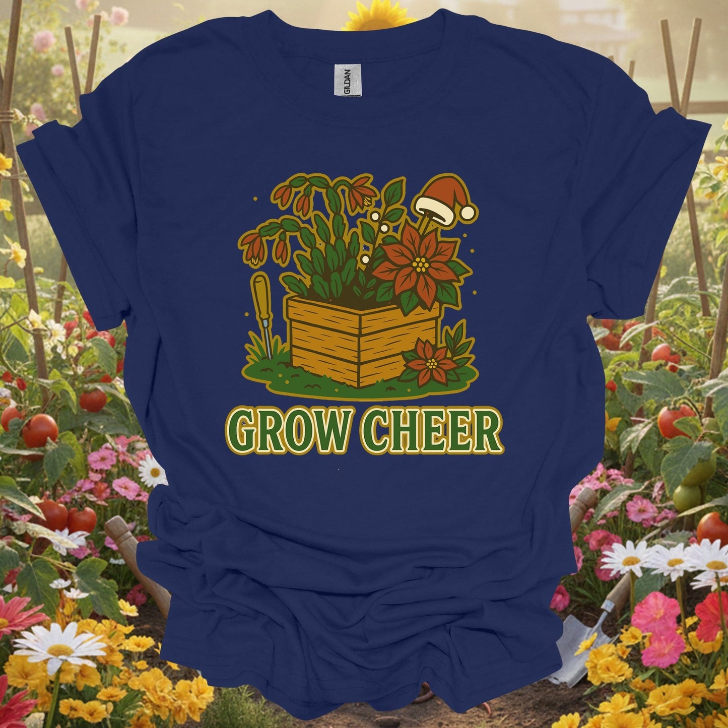 "Grow Cheer" Festive Christmas Plant T-Shirt - GardeningTshirts