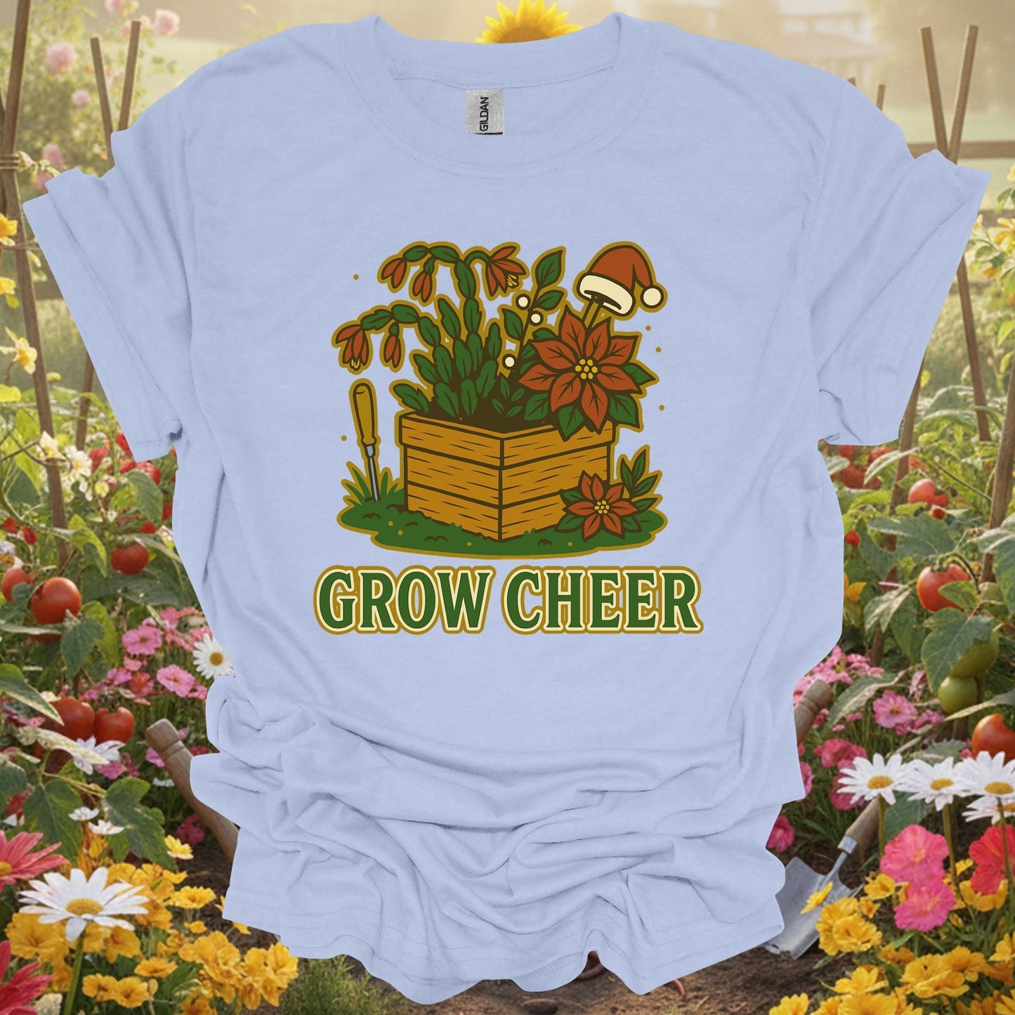 "Grow Cheer" Festive Christmas Plant T-Shirt - GardeningTshirts