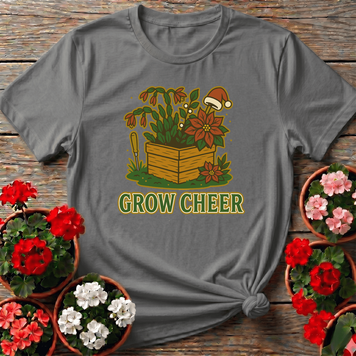 Grow Cheer Festive Christmas Plant T-shirt - GardeningTshirts