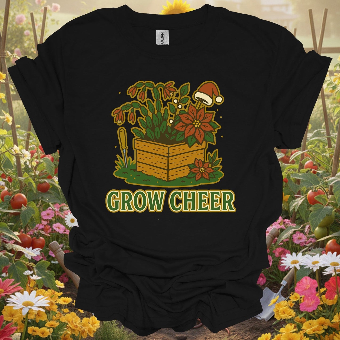 "Grow Cheer" Festive Christmas Plant T-Shirt - GardeningTshirts