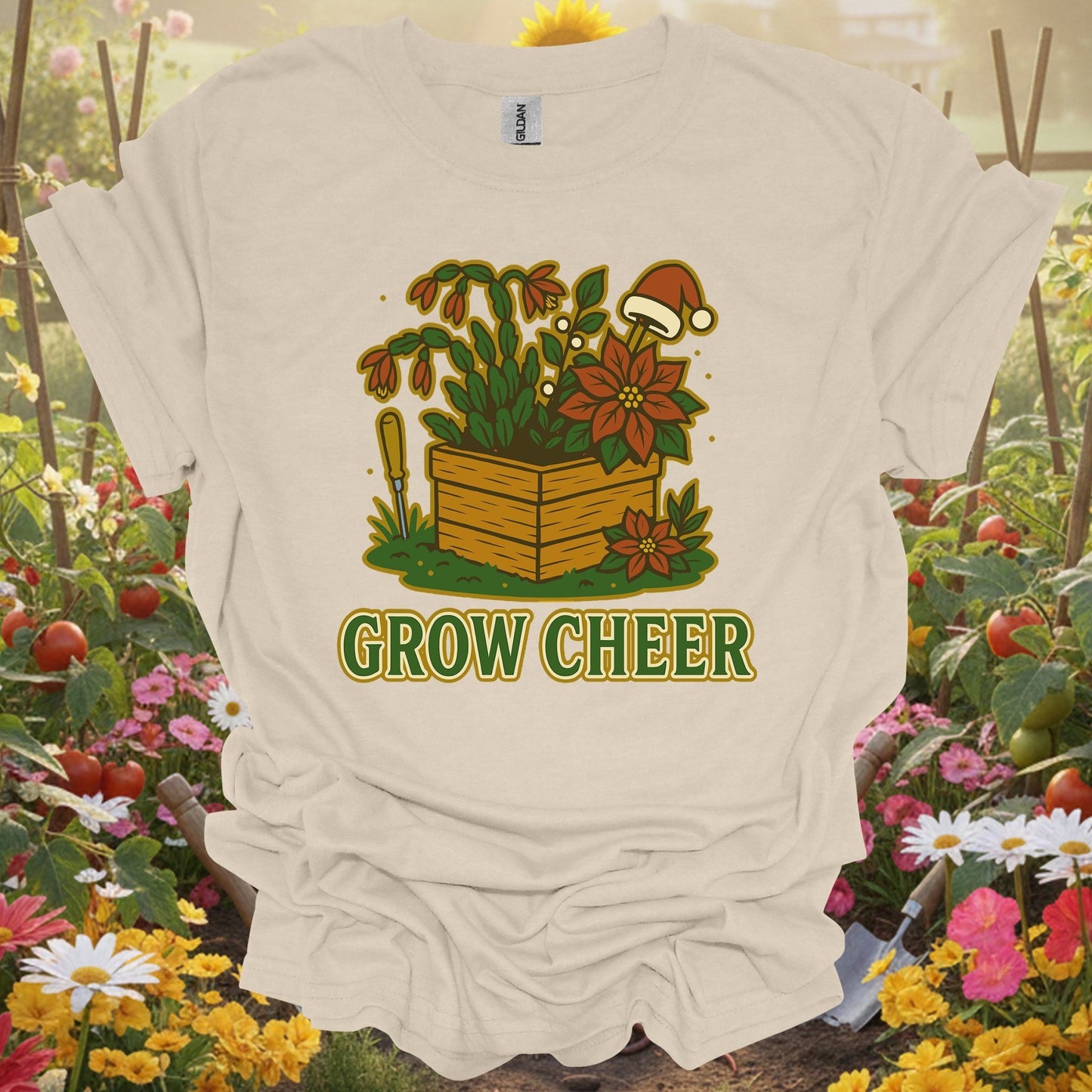 "Grow Cheer" Festive Christmas Plant T-Shirt - GardeningTshirts