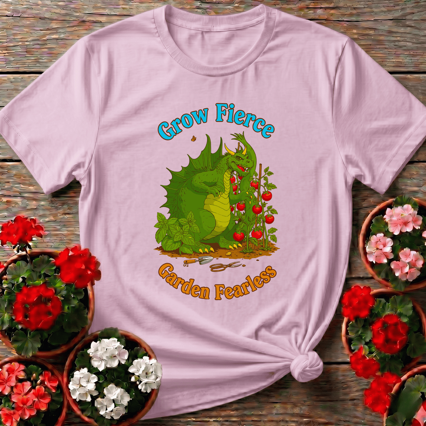 Grow Fierce Garden Fearless Dragon T-shirt - GardeningTshirts