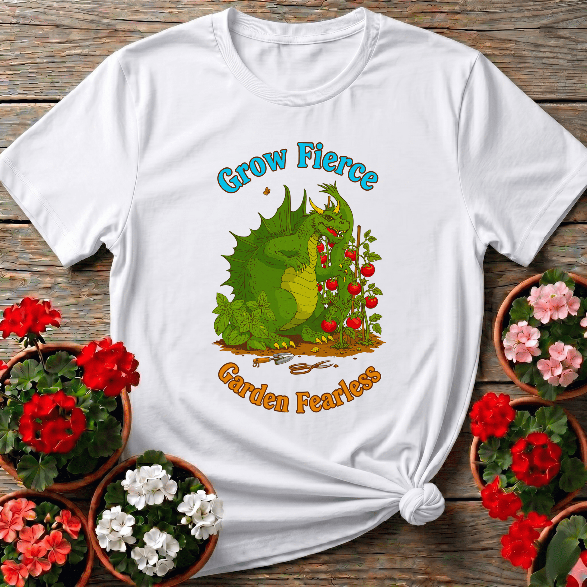 Grow Fierce Garden Fearless Dragon T-shirt - GardeningTshirts