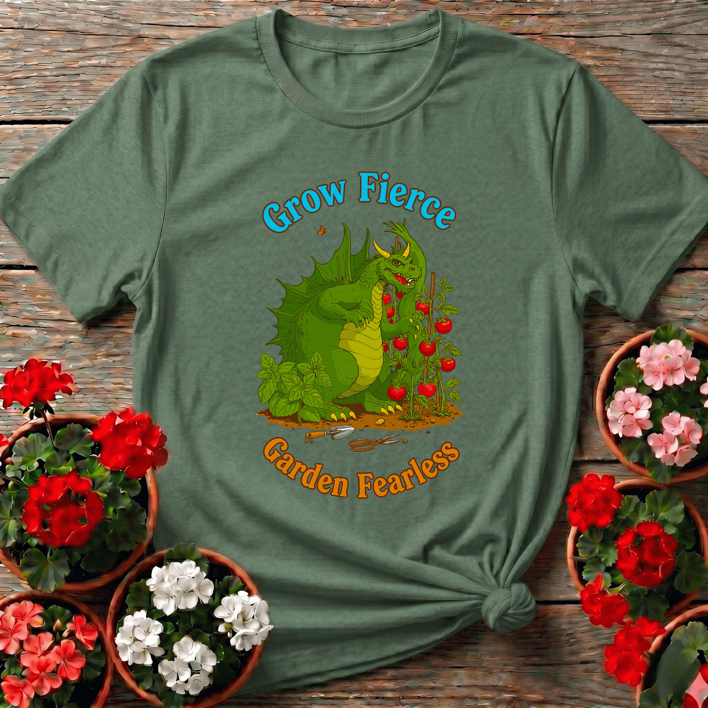 Grow Fierce Garden Fearless Dragon T-shirt - GardeningTshirts