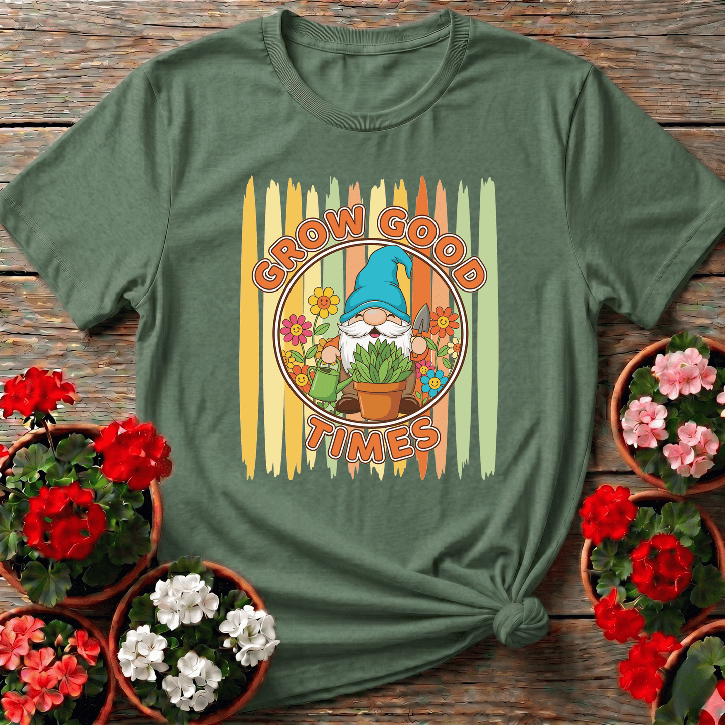 Grow Good Times Cute Gnome Gardener T-shirt - GardeningTshirts