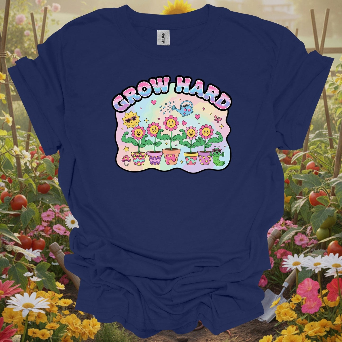 Navy tshirt showing bring some edgy retro energy to your landscape with this y2k psychedelic design for fermenters making sauerkraut and kimchi