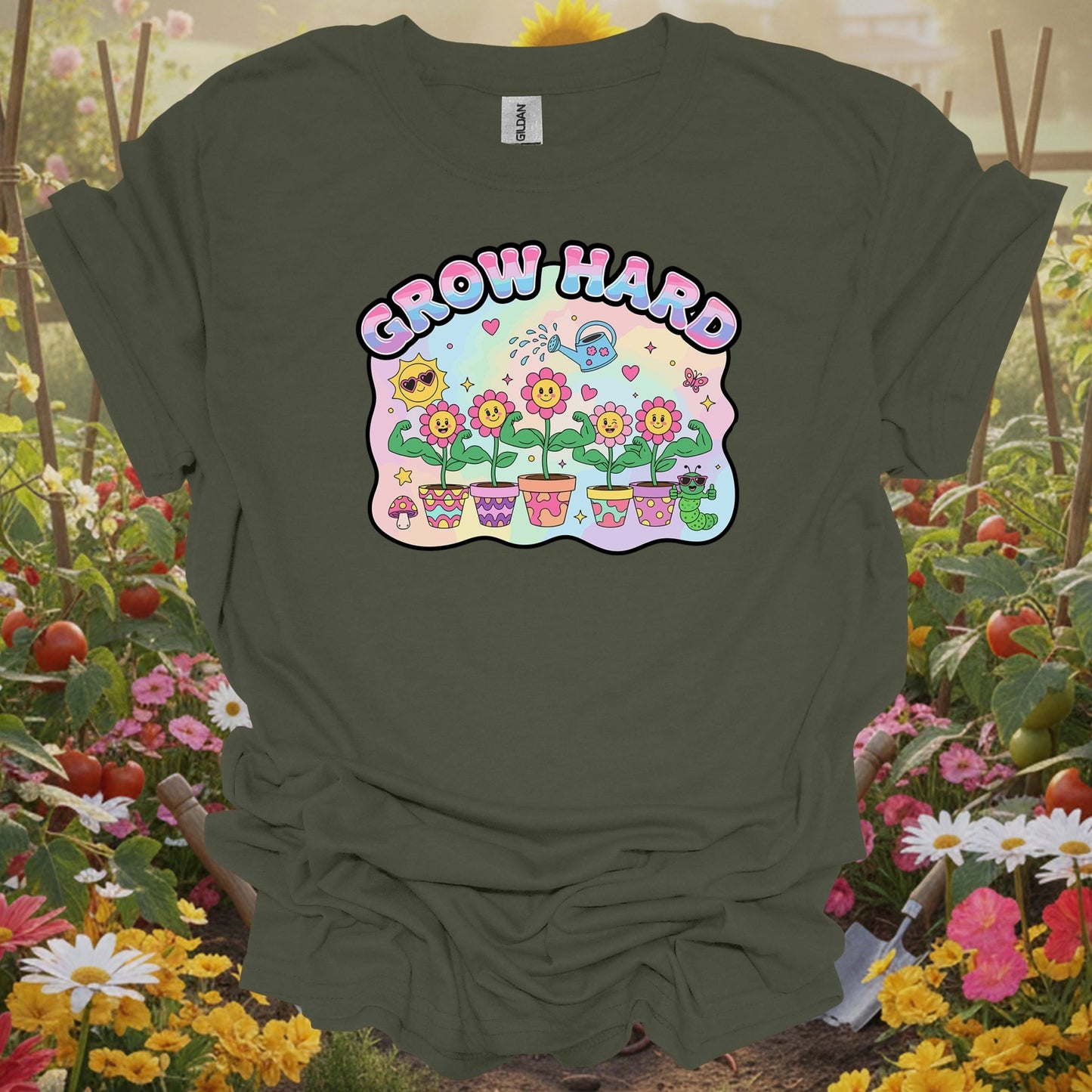 Military green tshirt showing bring some edgy retro energy to your landscape with this y2k psychedelic design for fermenters making sauerkraut and kimchi