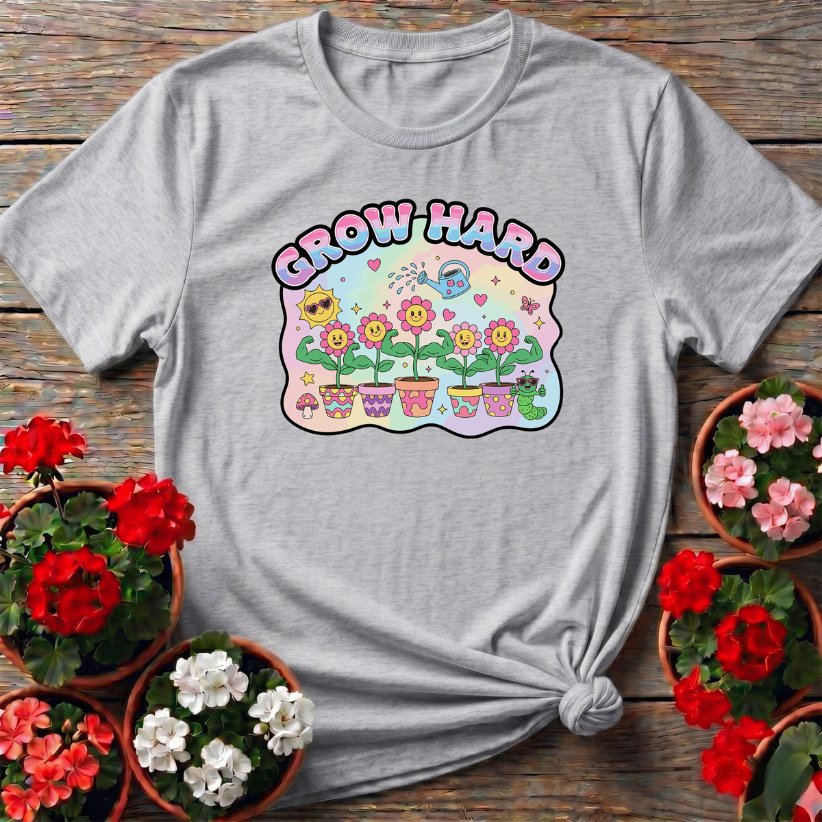 Grow Hard Whimsical Y2K Aesthetic Retro T-shirt - GardeningTshirts