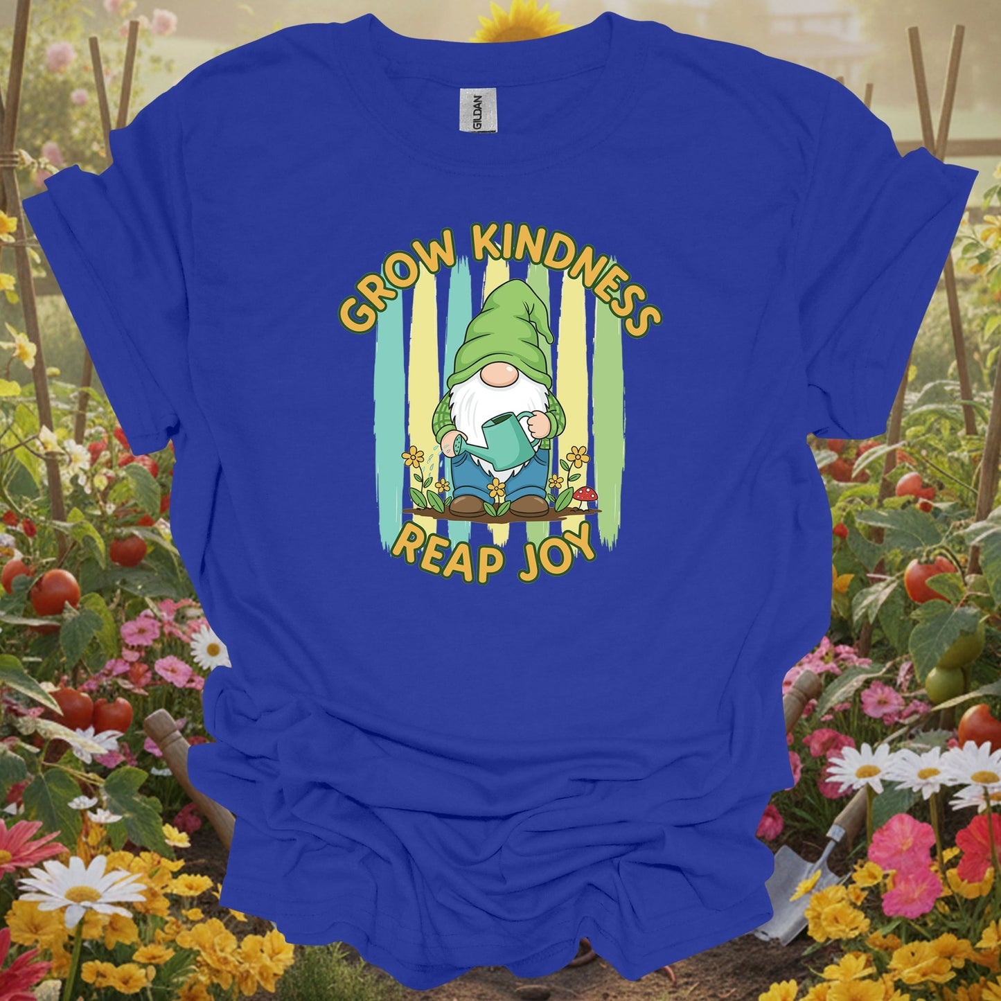 Royal top showing grow kindness reap joy cute gnome gardener for green thumb folks