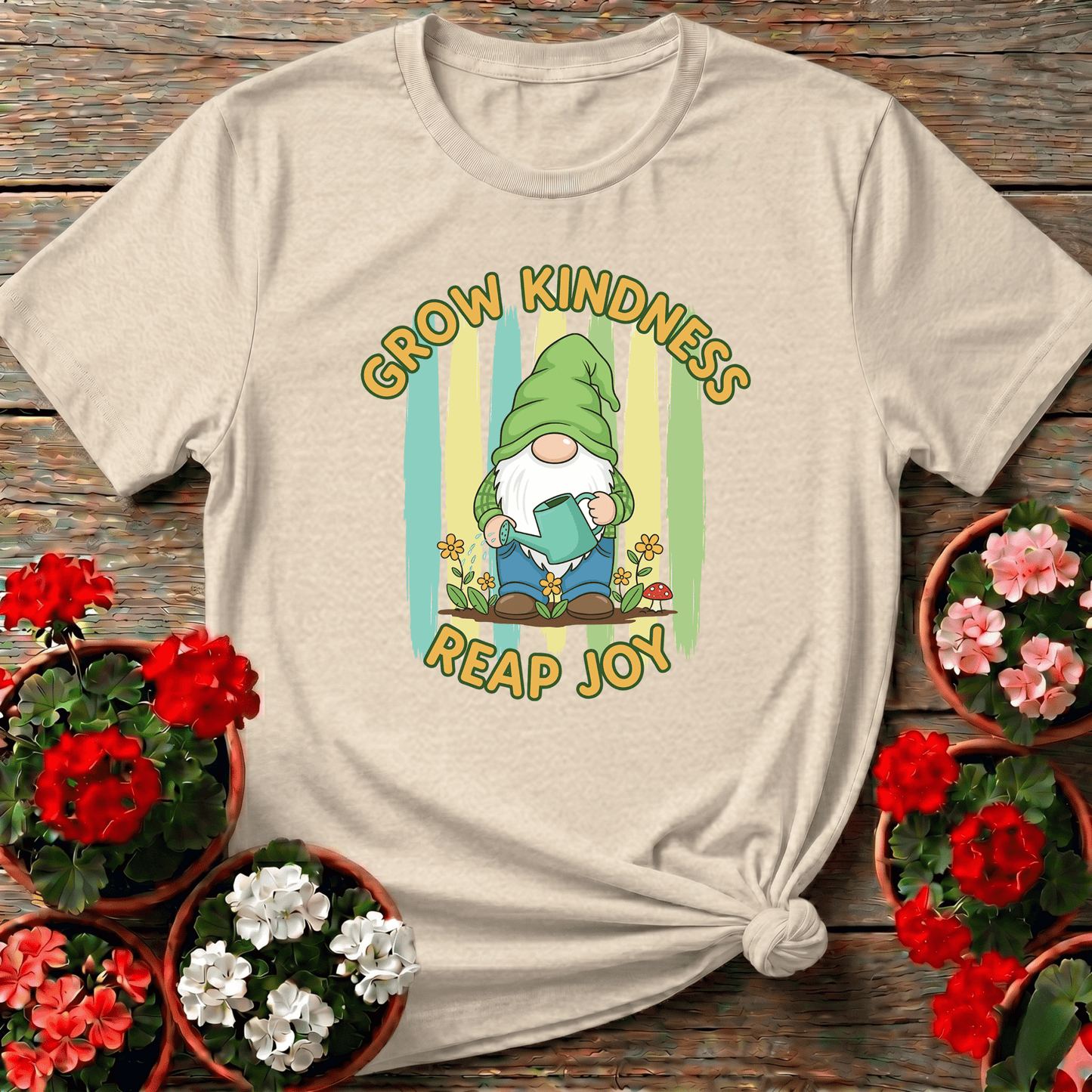 Grow Kindness Reap Joy Cute Gnome Gardener Tee - GardeningTshirts