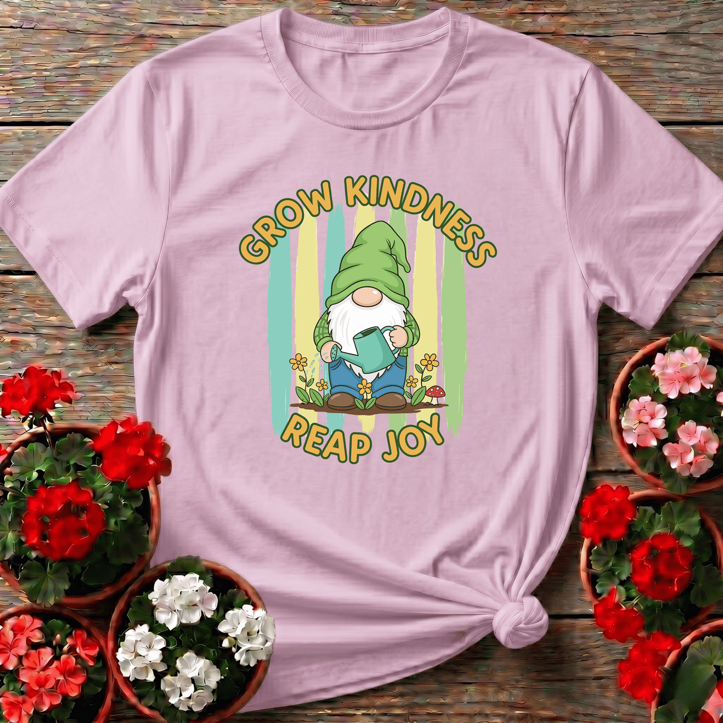 Grow Kindness Reap Joy Cute Gnome Gardener Tee - GardeningTshirts