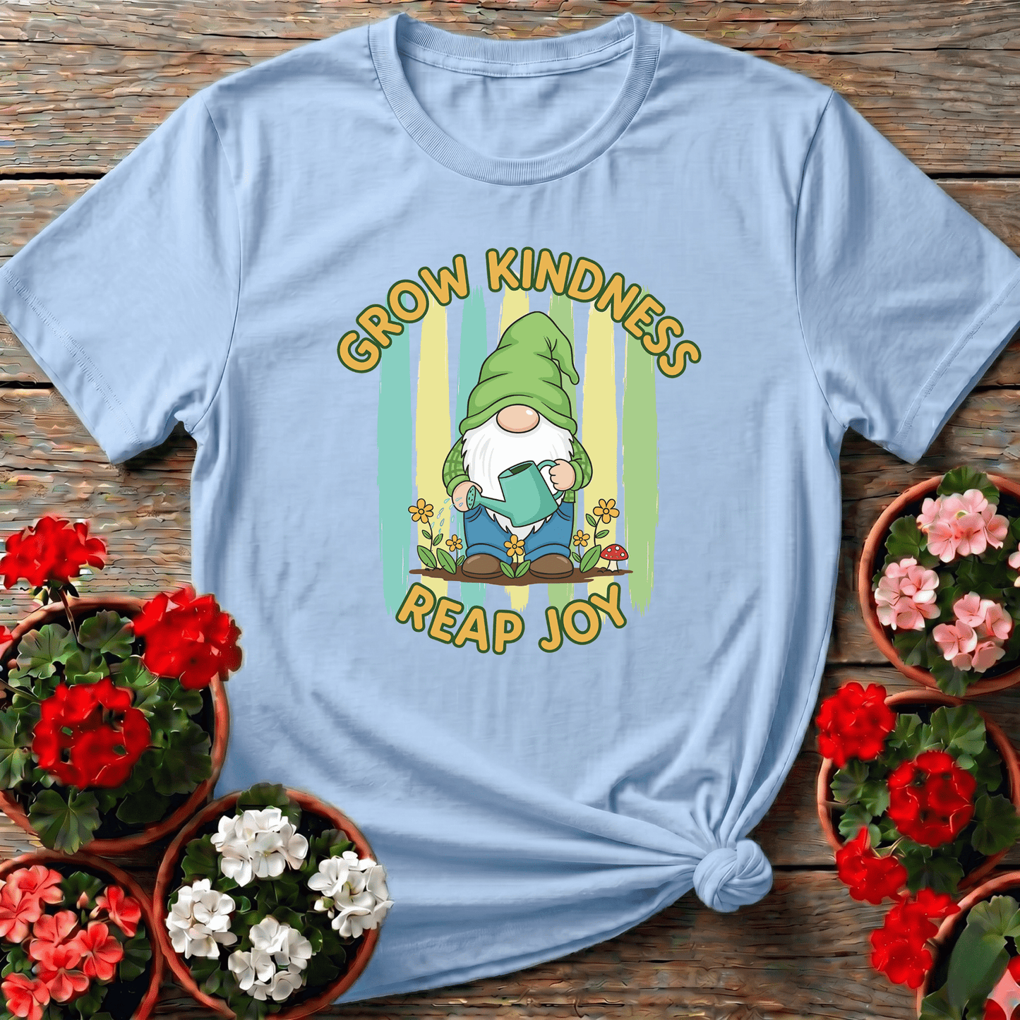 Grow Kindness Reap Joy Cute Gnome Gardener Tee - GardeningTshirts