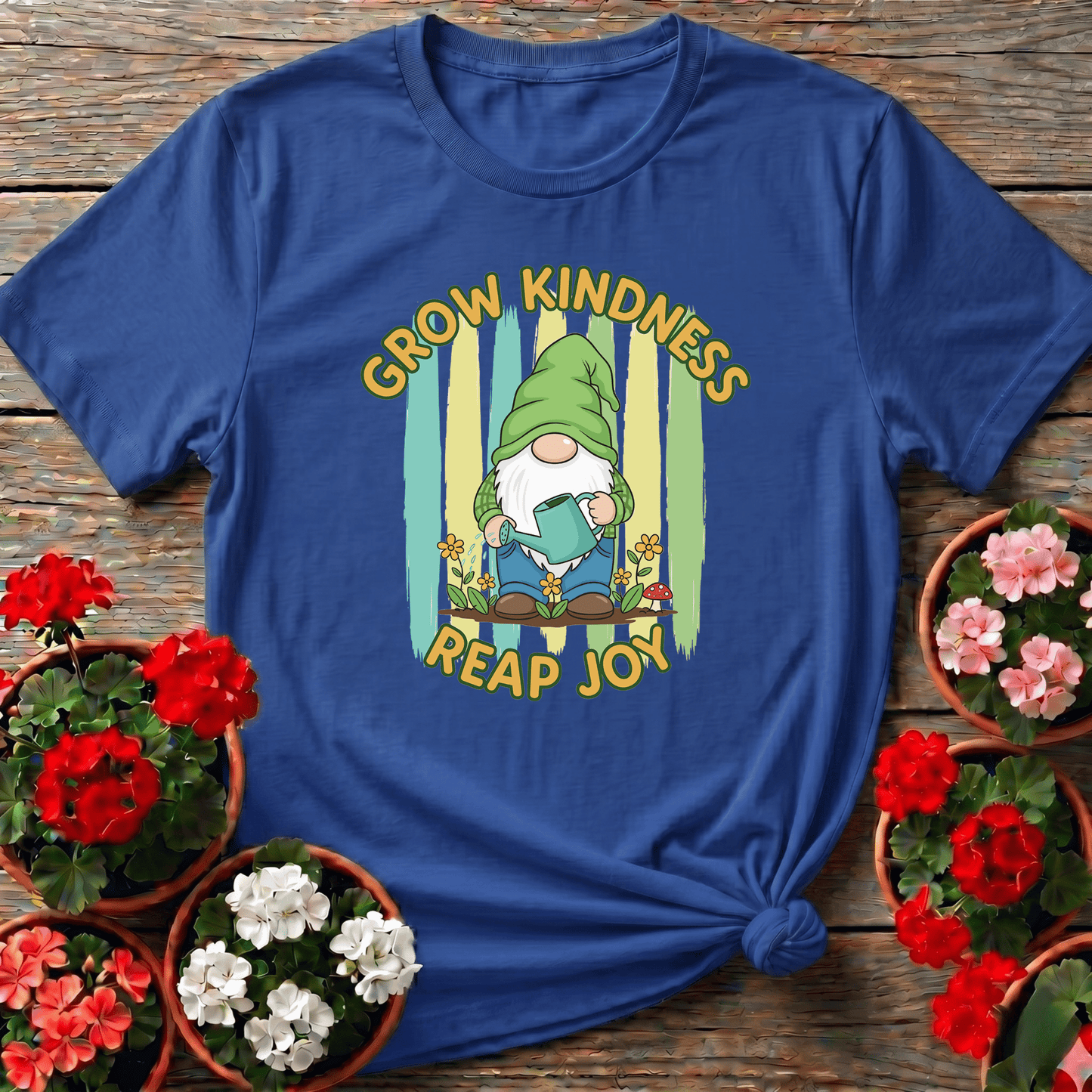 Grow Kindness Reap Joy Cute Gnome Gardener Tee - GardeningTshirts