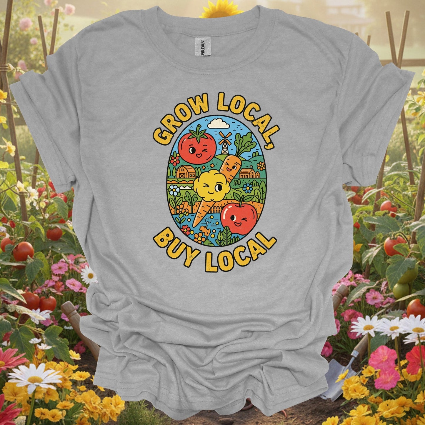 "Grow Local Buy Local" Farmers Market Gardening T-Shirt - GardeningTshirts