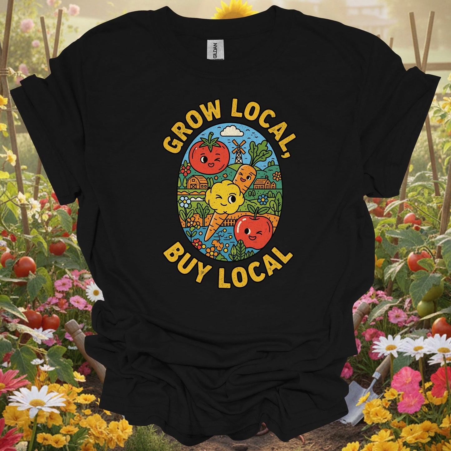 "Grow Local Buy Local" Farmers Market Gardening T-Shirt - GardeningTshirts