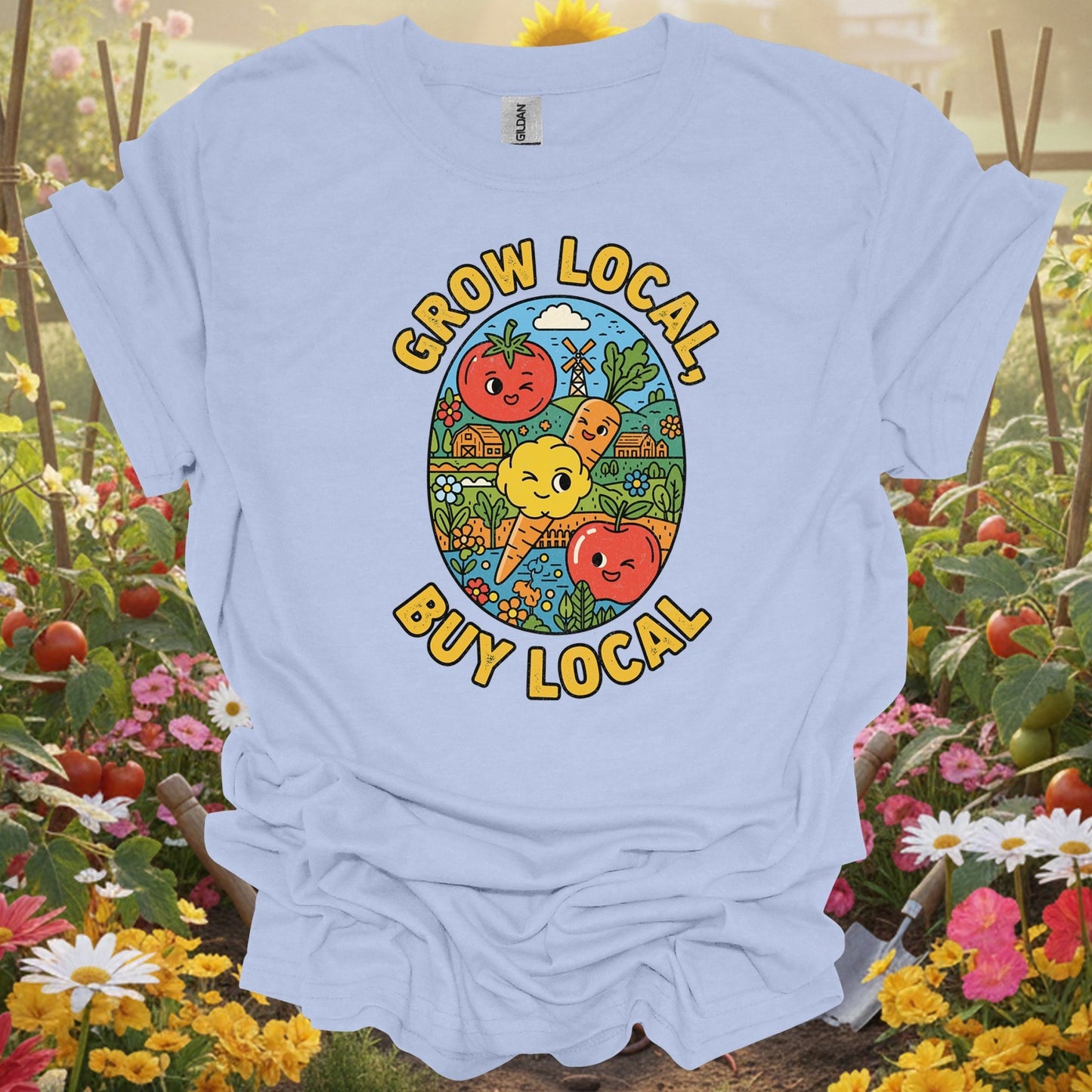 "Grow Local Buy Local" Farmers Market Gardening T-Shirt - GardeningTshirts