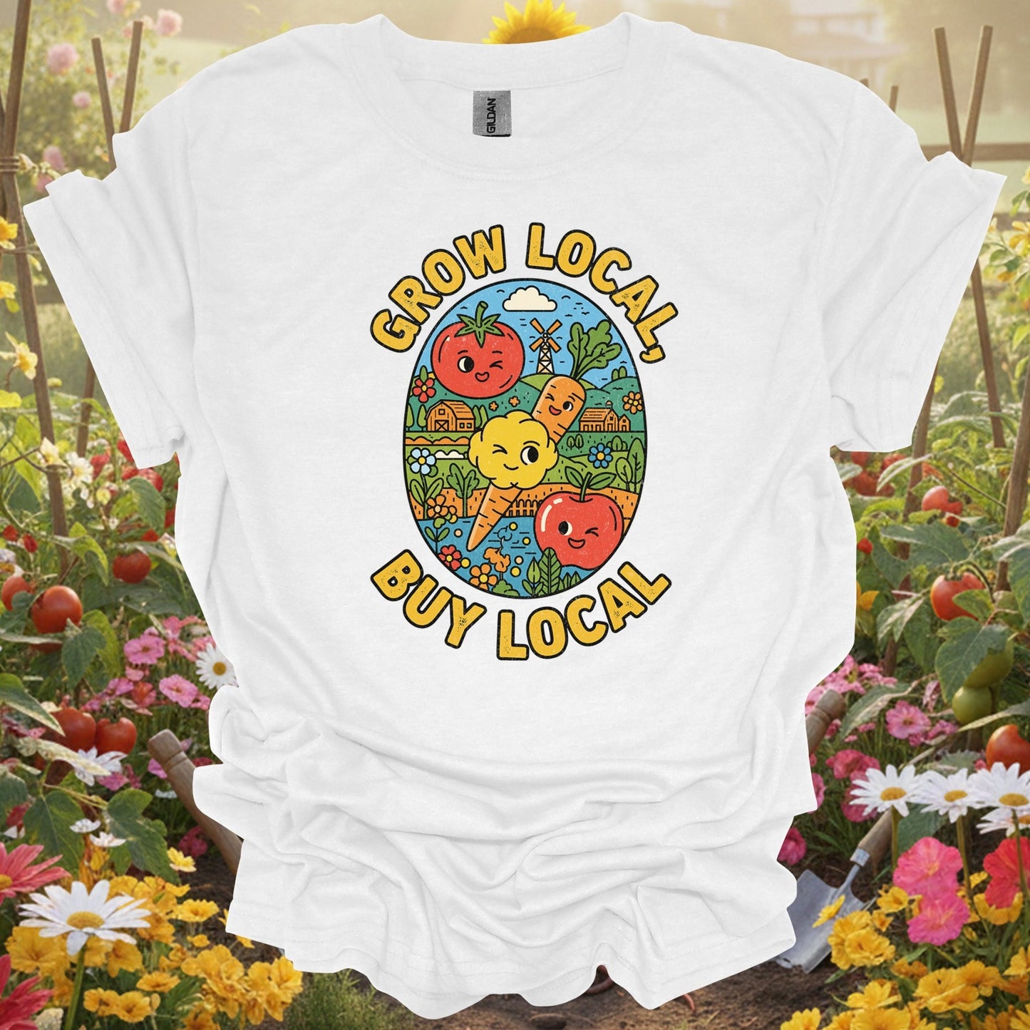 "Grow Local Buy Local" Farmers Market Gardening T-Shirt - GardeningTshirts