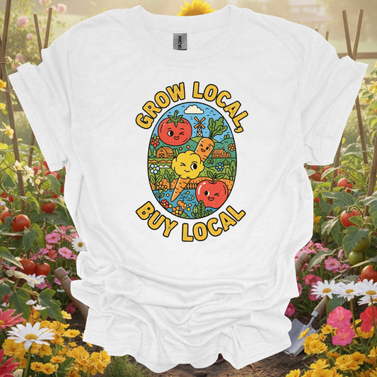 "Grow Local Buy Local" Farmers Market Gardening T-Shirt - GardeningTshirts