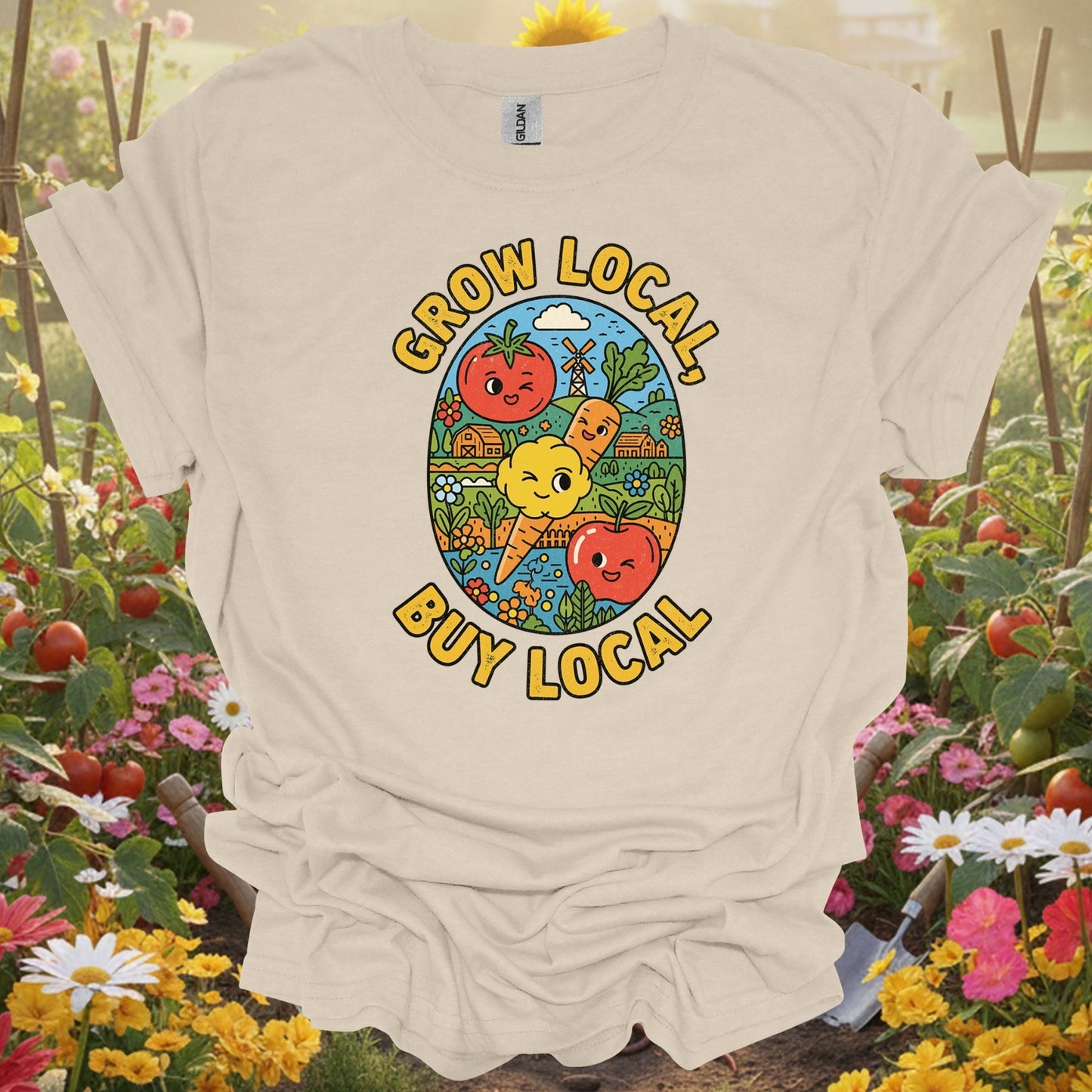 "Grow Local Buy Local" Farmers Market Gardening T-Shirt - GardeningTshirts