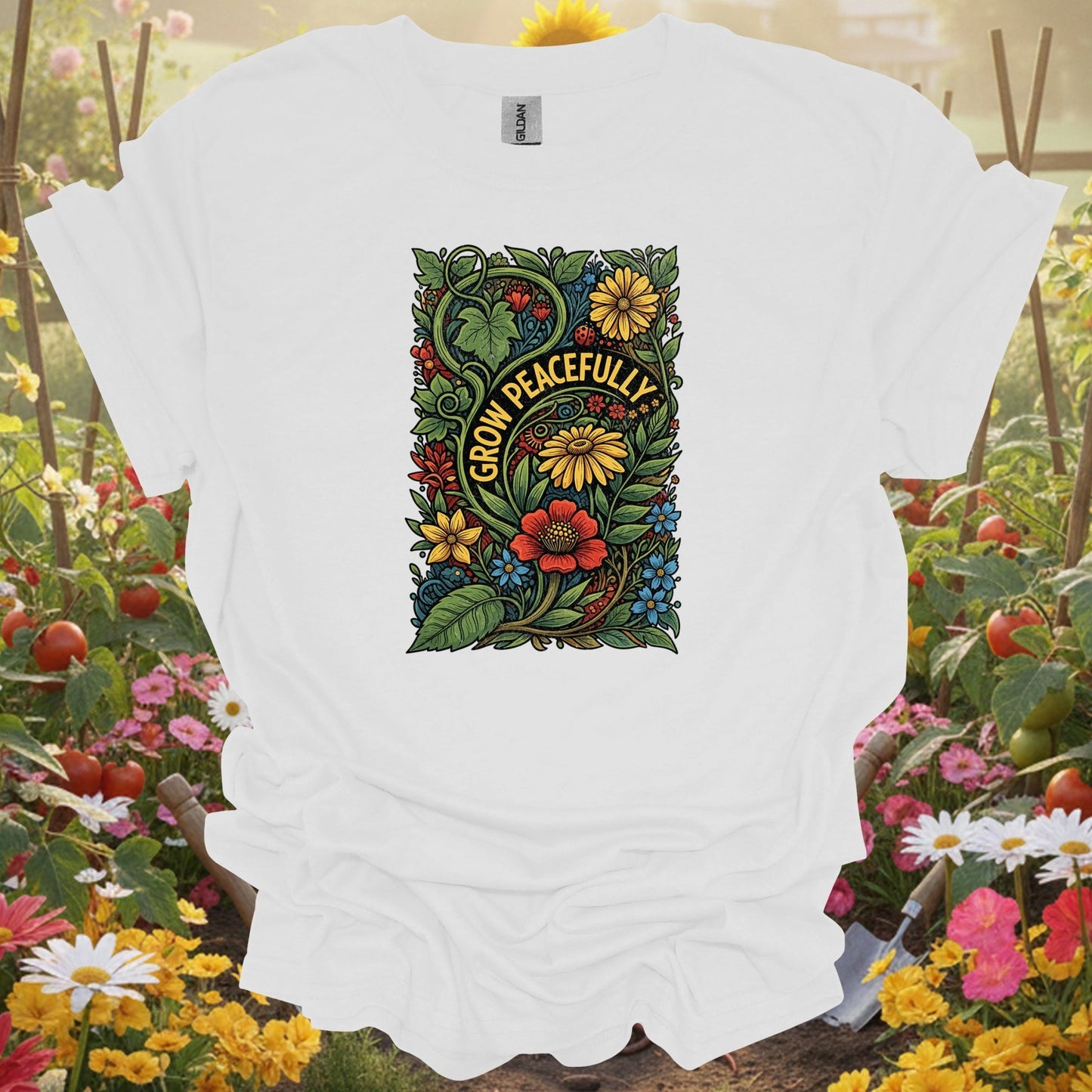 Grow Peacefully | Positive Growth Garden Design Apparel - GardeningTshirts