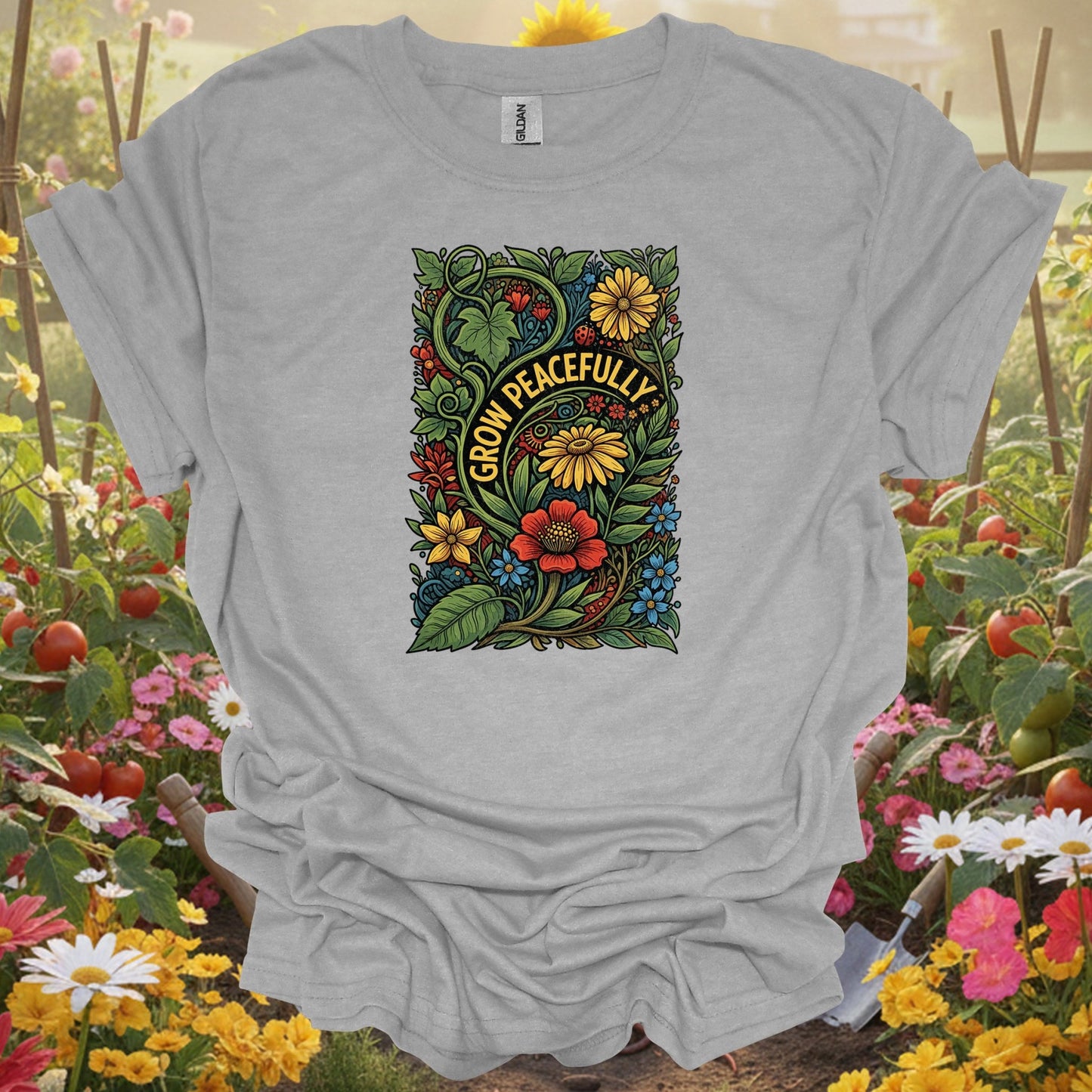 Grow Peacefully | Positive Growth Garden Design Apparel - GardeningTshirts