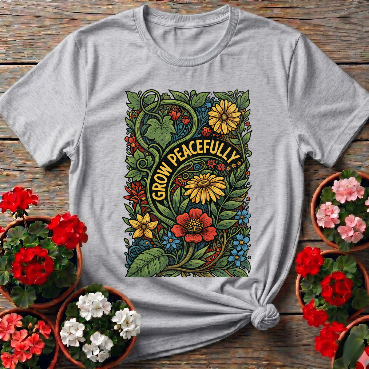 Grow Peacefully Mindful Garden Graphic Tee - GardeningTshirts