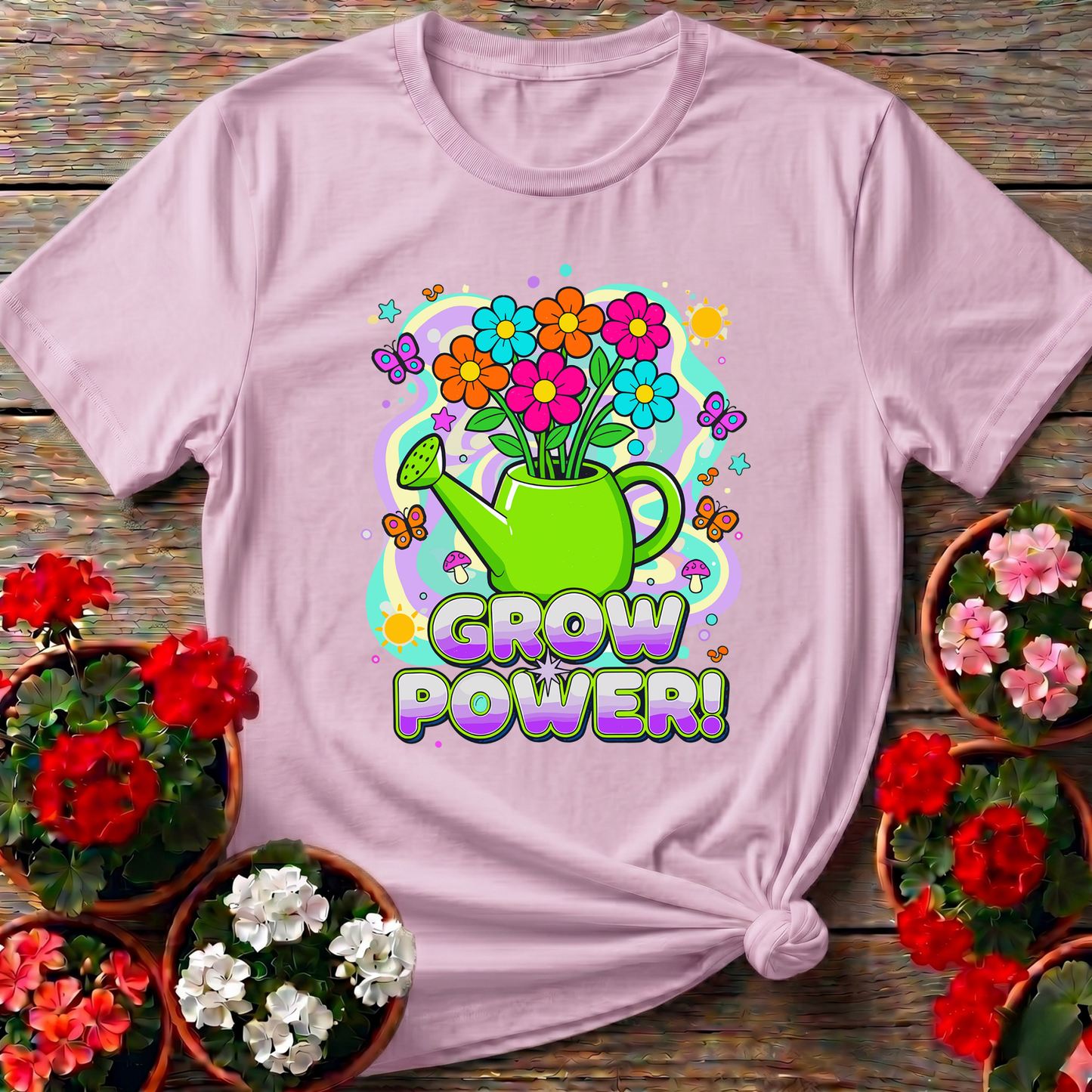 Grow Power Funky Retro 70s Flower T-shirt - GardeningTshirts