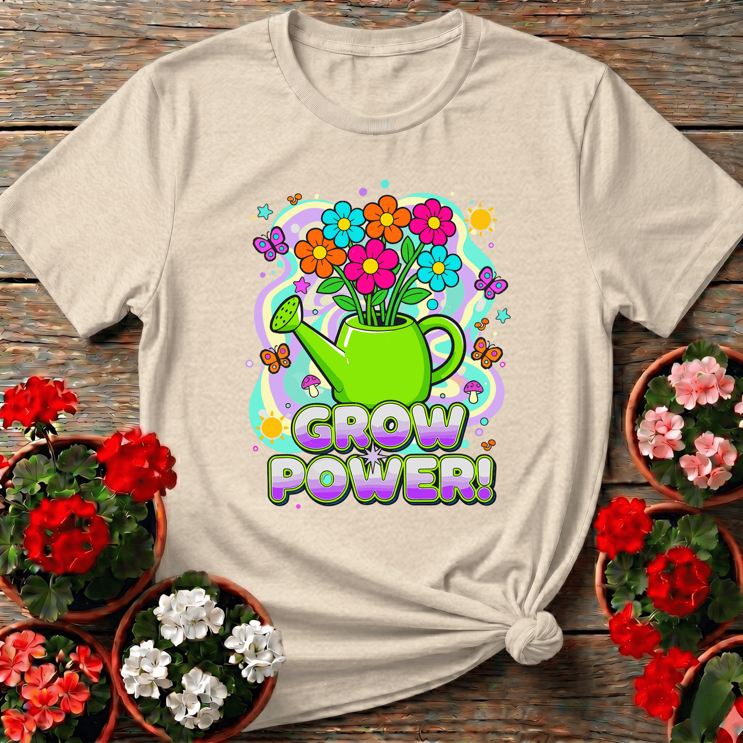 Grow Power Funky Retro 70s Flower T-shirt - GardeningTshirts