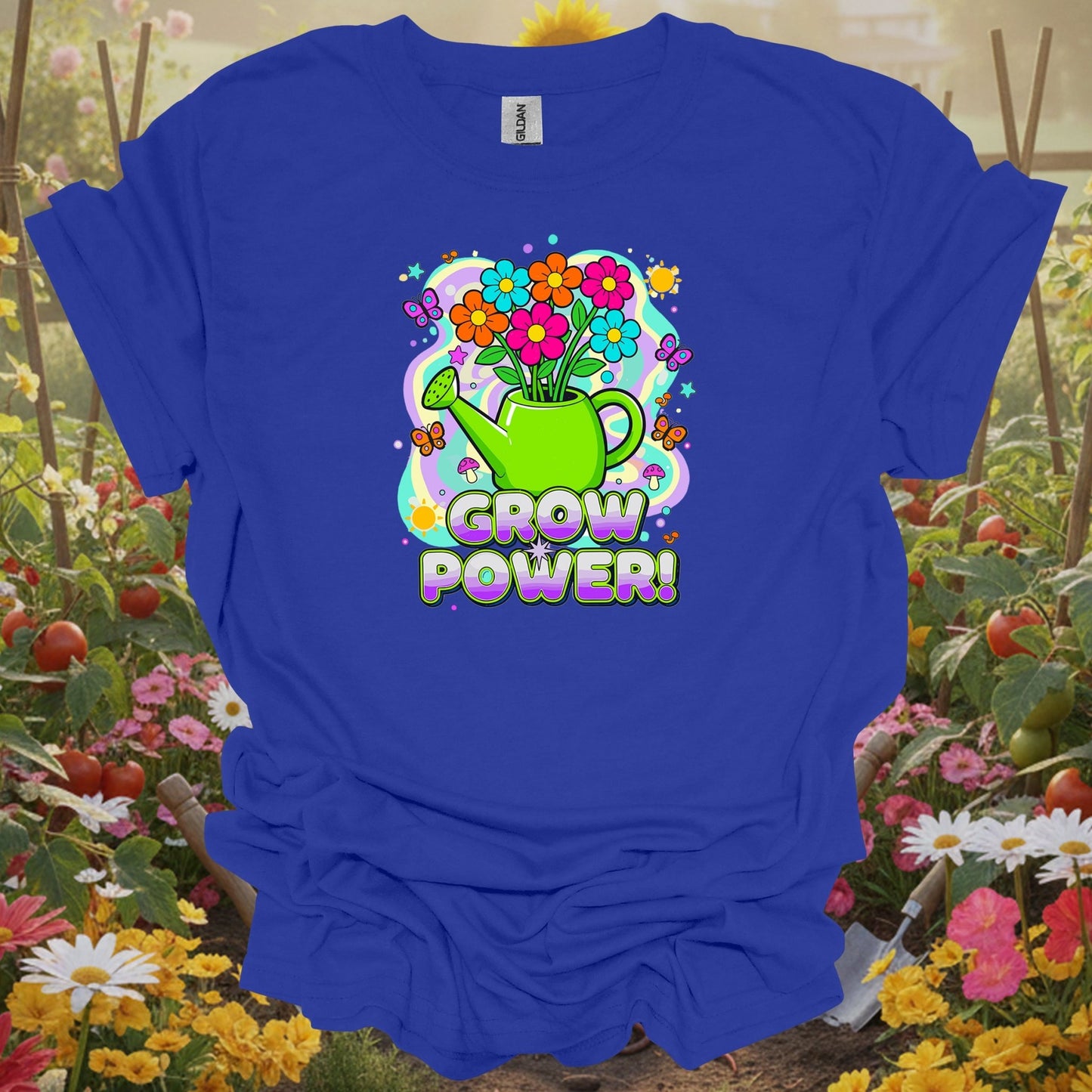 Royal top showing grow power funky retro 70s flower for green thumb folks