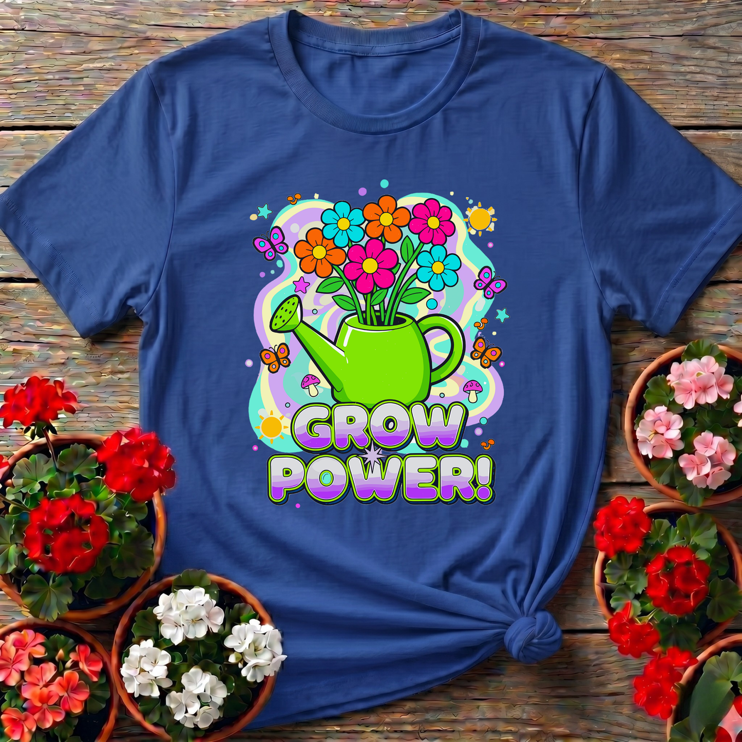 Grow Power Funky Retro 70s Flower T-shirt - GardeningTshirts
