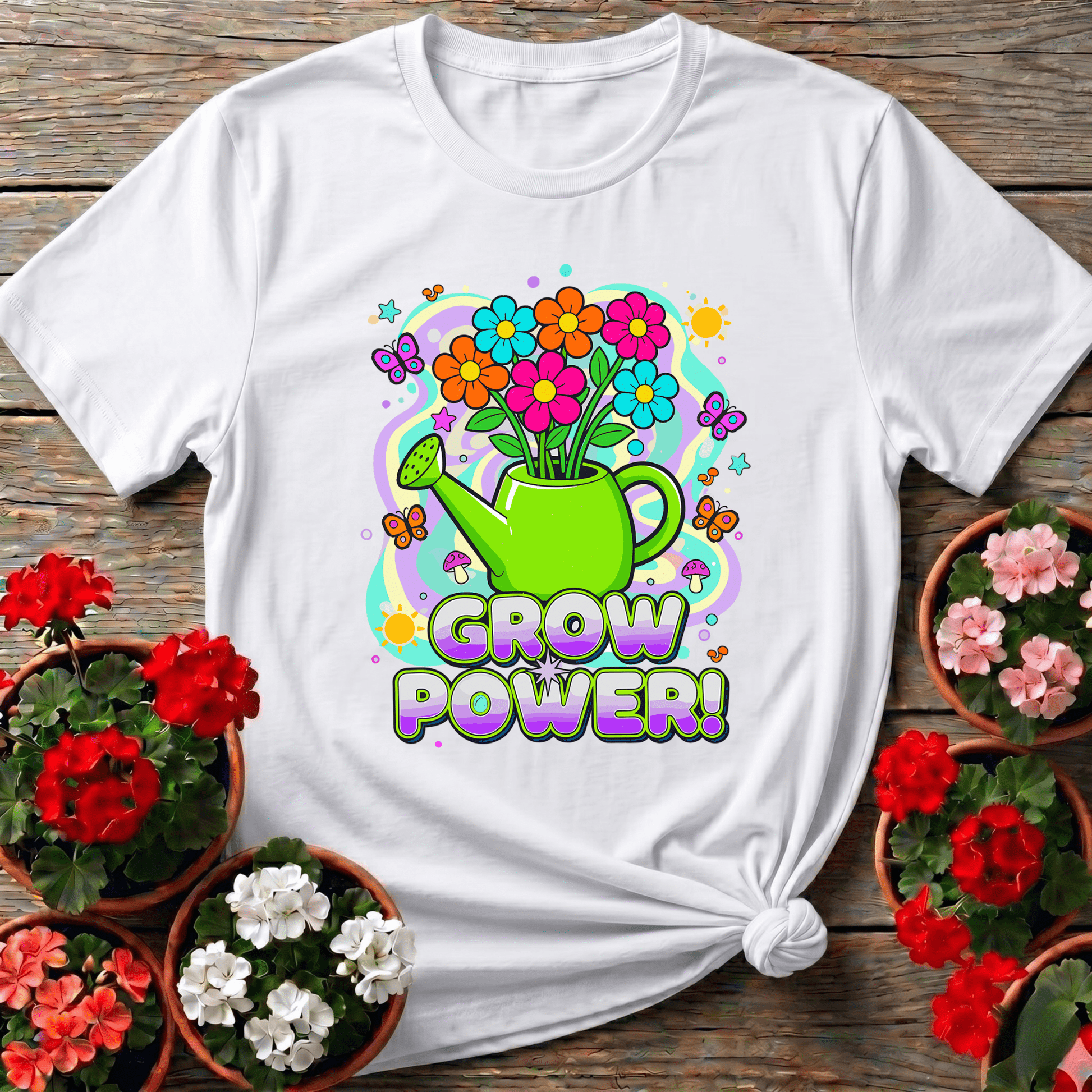Grow Power Funky Retro 70s Flower T-shirt - GardeningTshirts