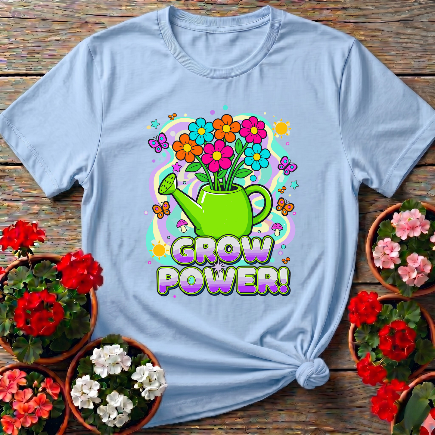 Grow Power Funky Retro 70s Flower T-shirt - GardeningTshirts