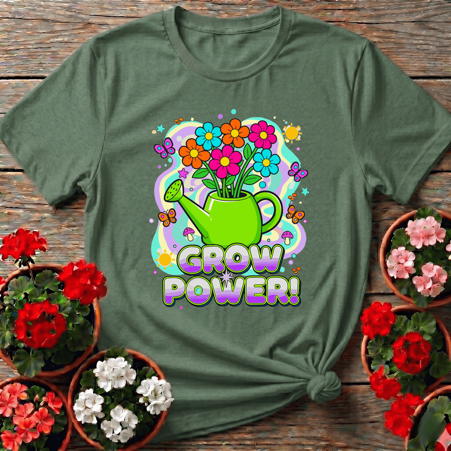 Grow Power Funky Retro 70s Flower T-shirt - GardeningTshirts