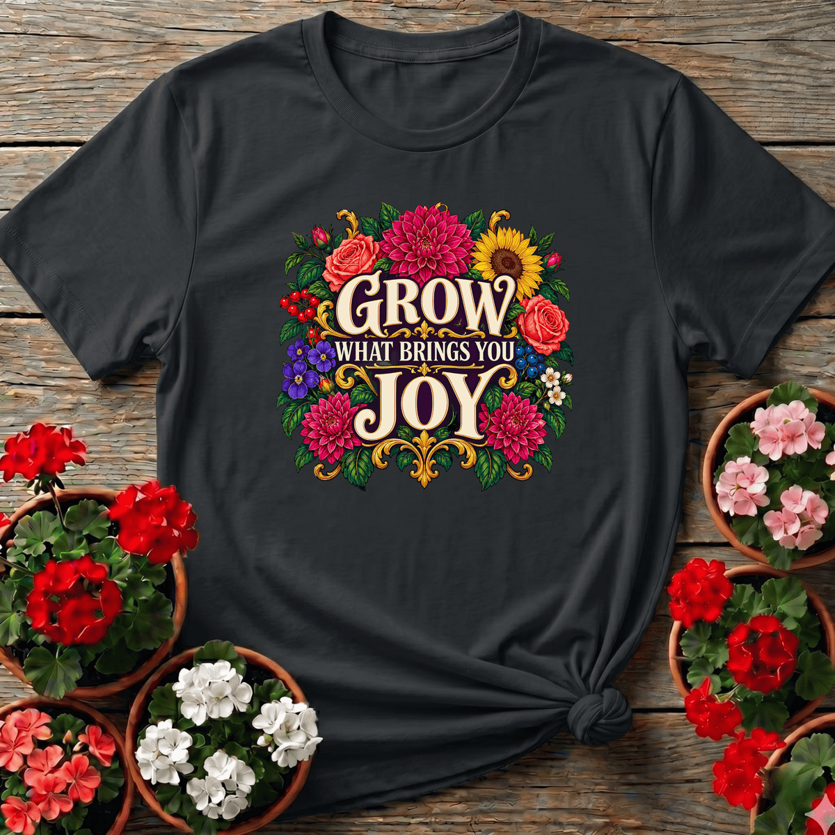 Grow What Brings You Joy Floral Gardening T-Shirt - GardeningTshirts
