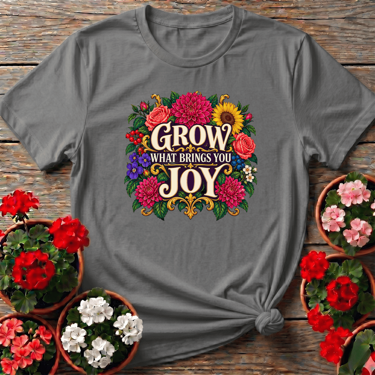 Grow What Brings You Joy Floral Gardening T-Shirt - GardeningTshirts
