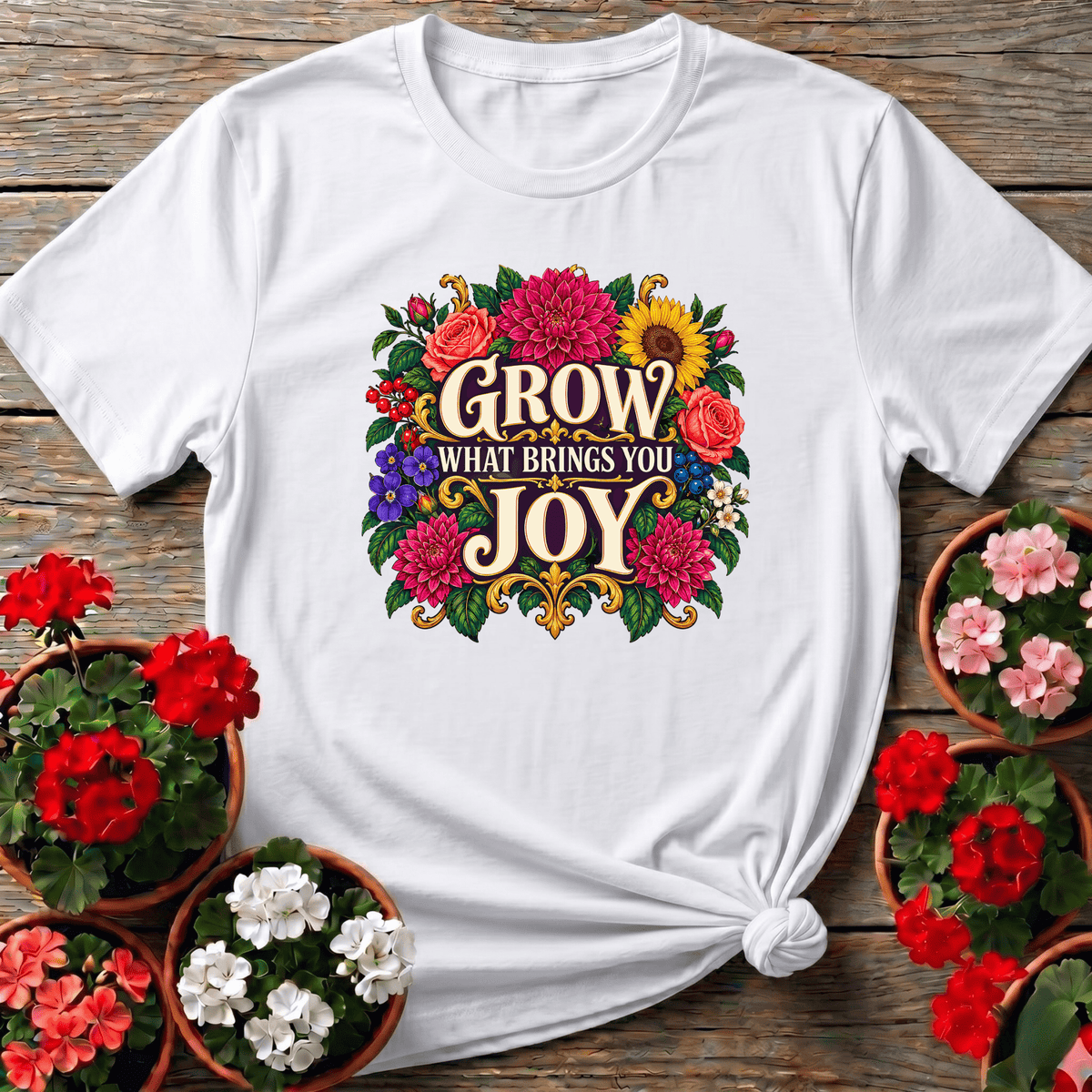 Grow What Brings You Joy Floral Gardening T-Shirt - GardeningTshirts