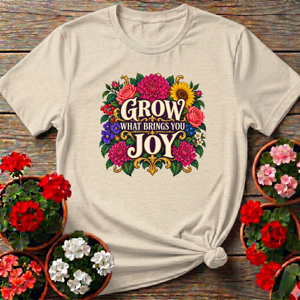 Grow What Brings You Joy Floral Gardening T-Shirt - GardeningTshirts