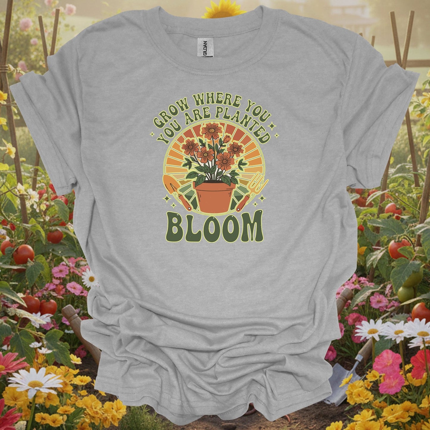 Sport Gray T-shirt with a detailed botanical illustration perfect for happy plant parents and sustainable living fans.
