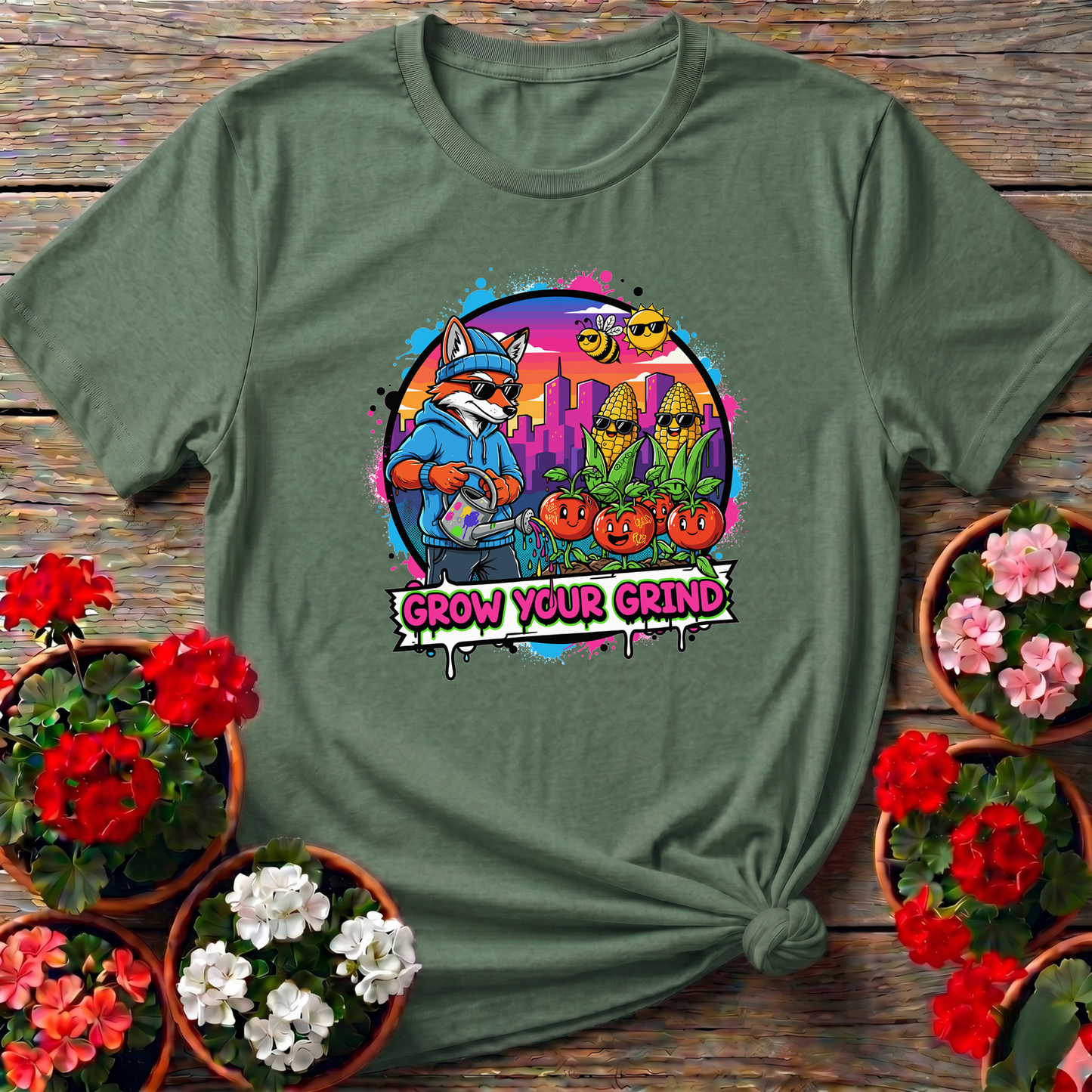 Grow Your Grind Urban Garden Retro Pop Art Tee - GardeningTshirts