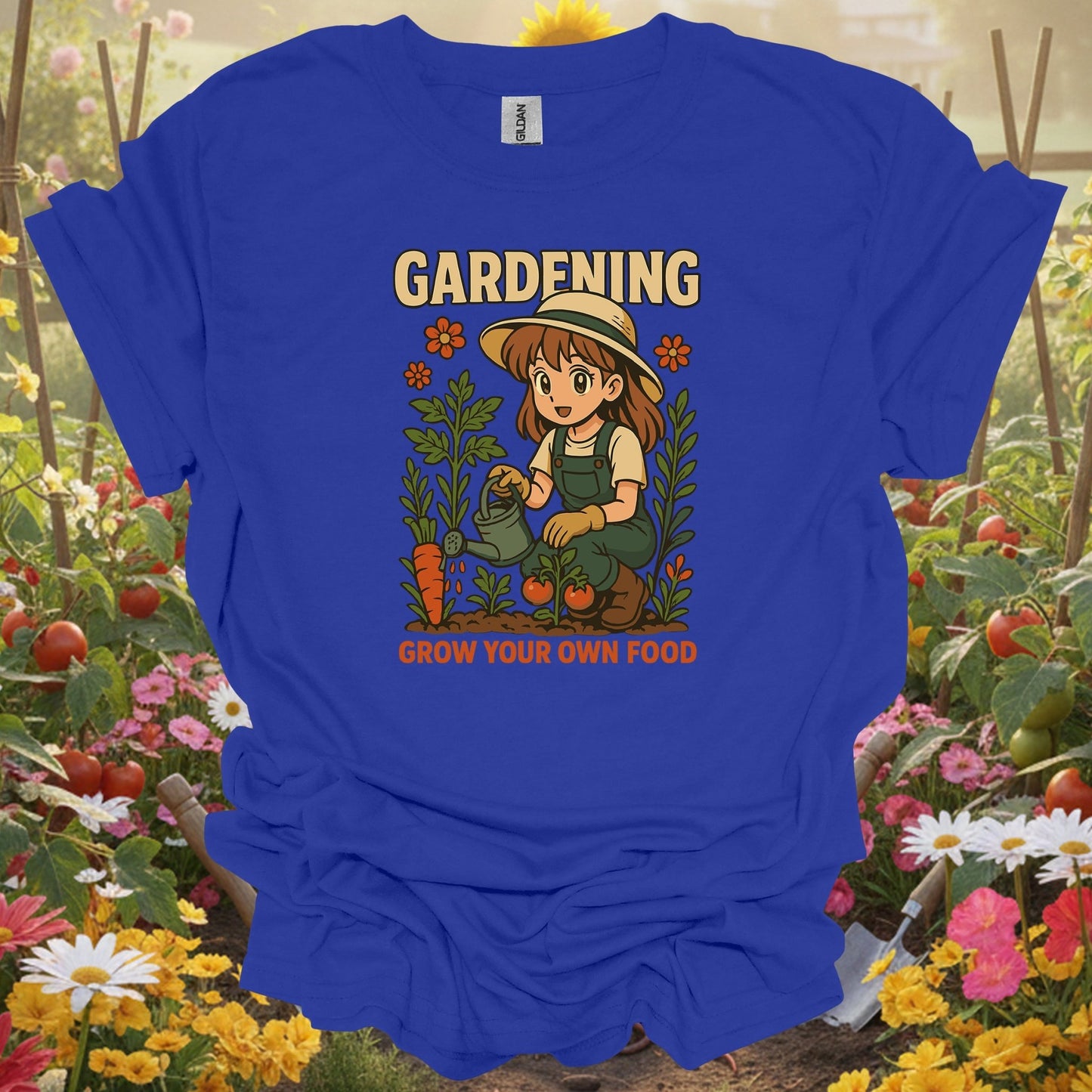 Royal tshirt showing grow your own food anime vintage style for backyard growers