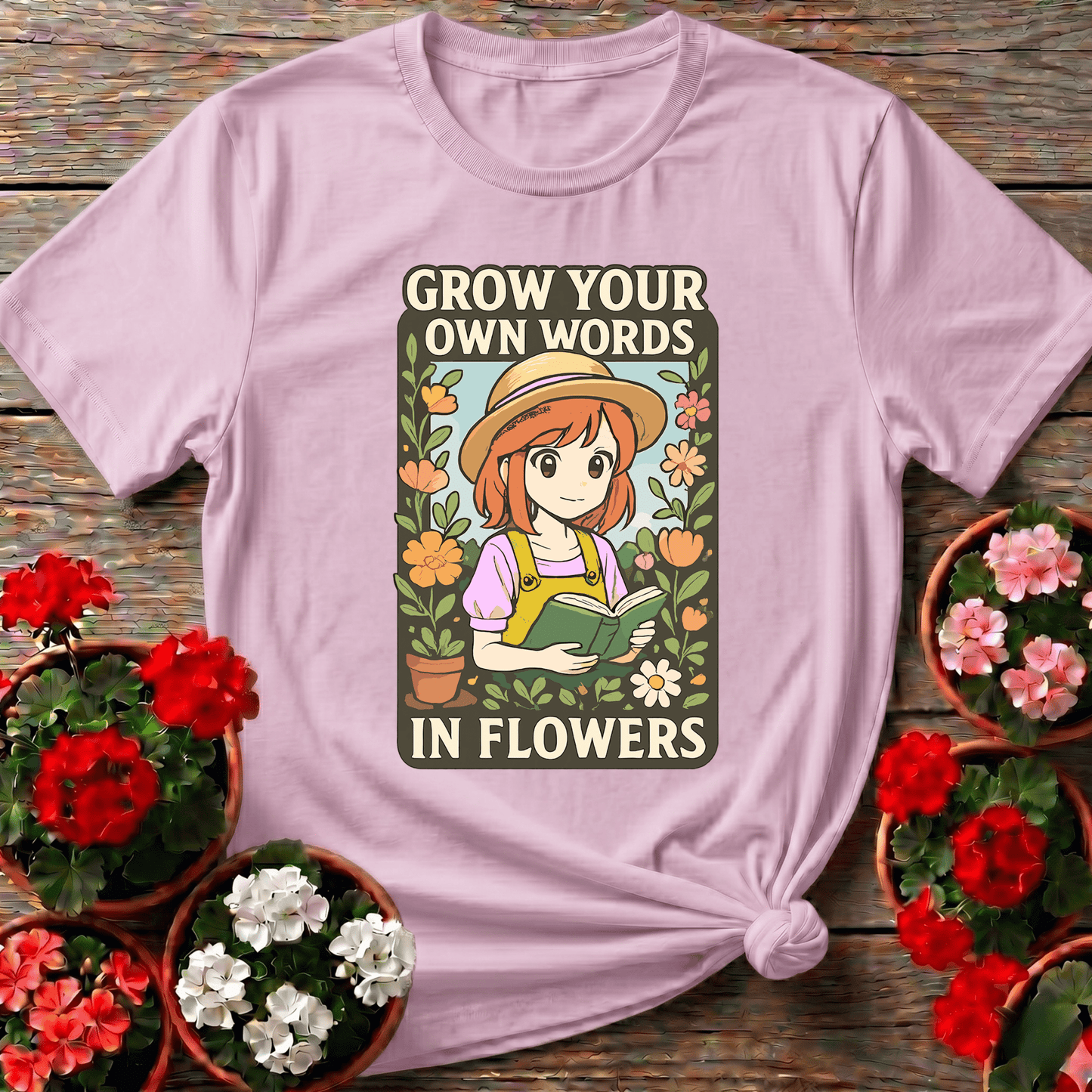 Grow Your Own Words Anime Manga Floral Muse Tee - GardeningTshirts
