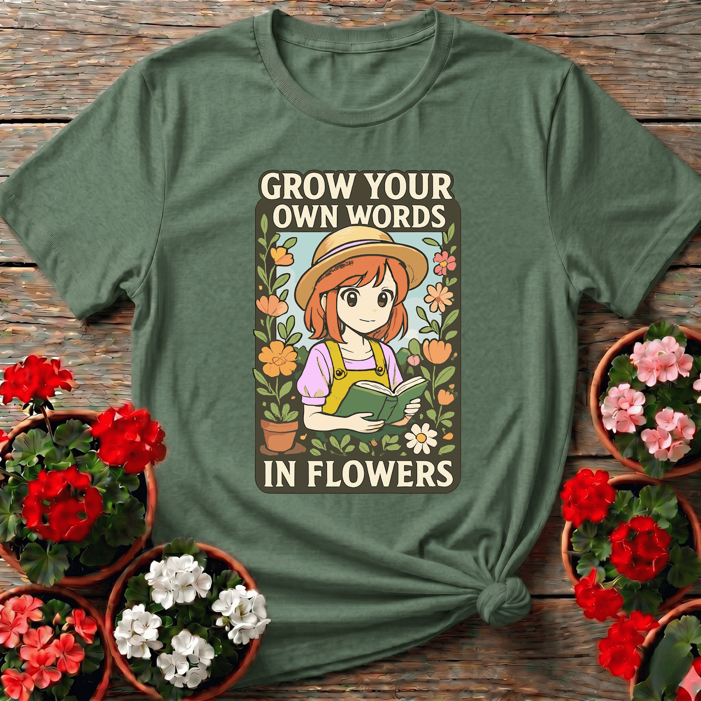 Grow Your Own Words Anime Manga Floral Muse Tee - GardeningTshirts