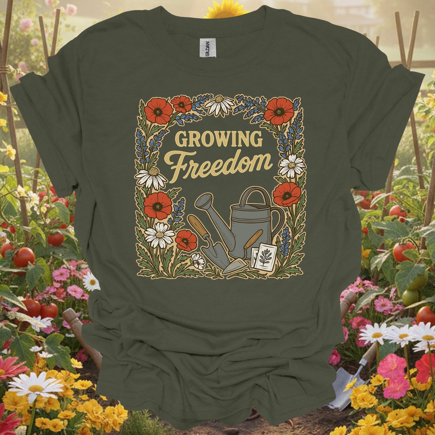 "Growing Freedom" Vintage Floral T-Shirt - GardeningTshirts