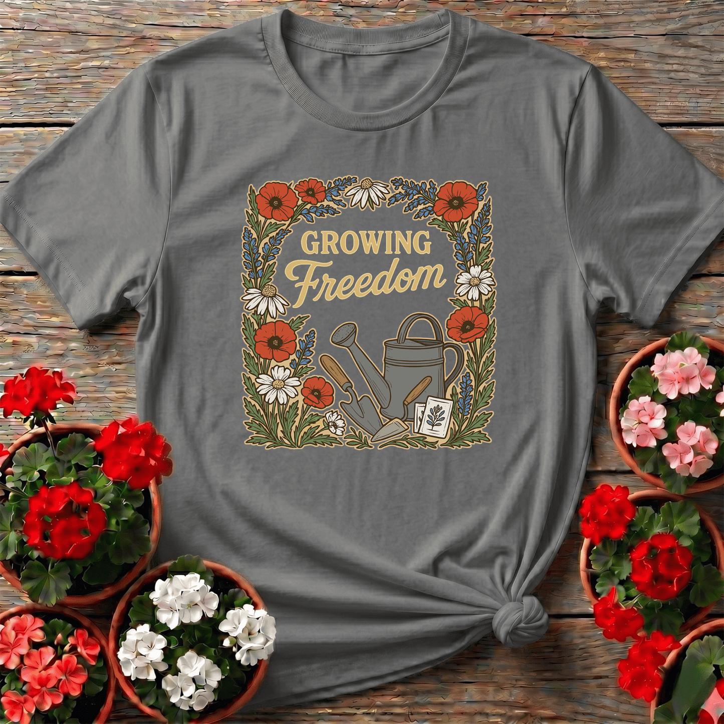 Growing Freedom Vintage Floral T-shirt - GardeningTshirts