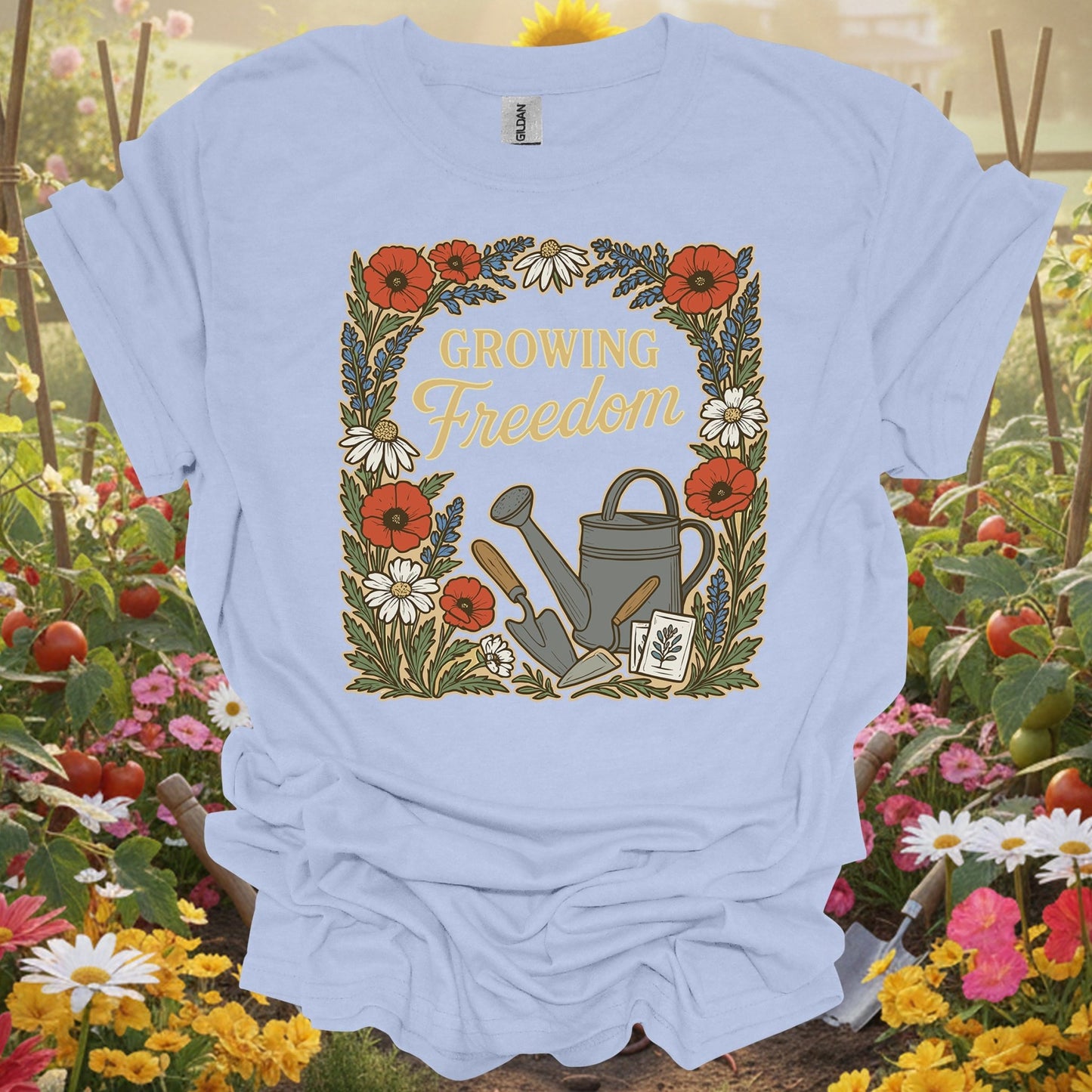 "Growing Freedom" Vintage Floral T-Shirt - GardeningTshirts