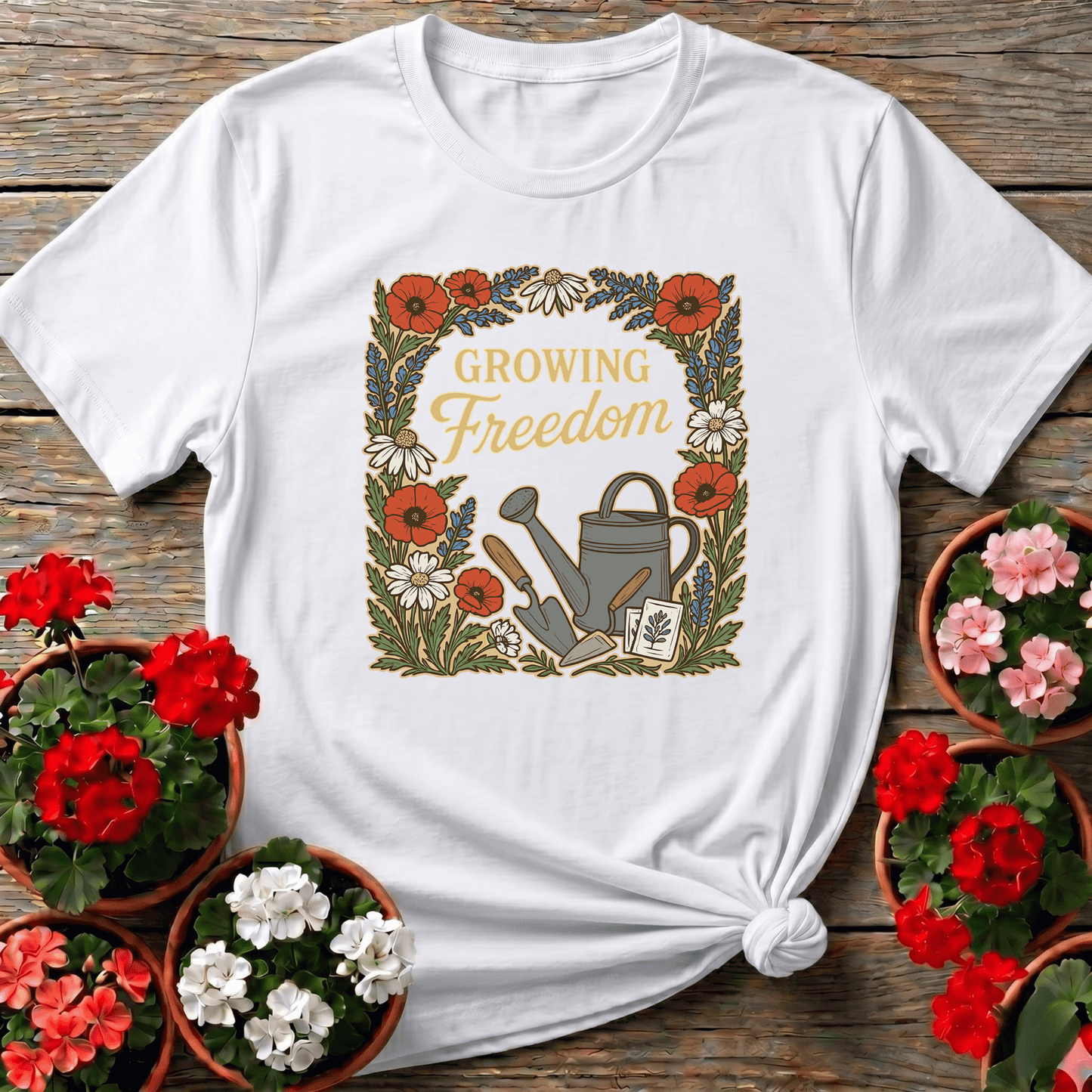 Growing Freedom Vintage Floral T-shirt - GardeningTshirts